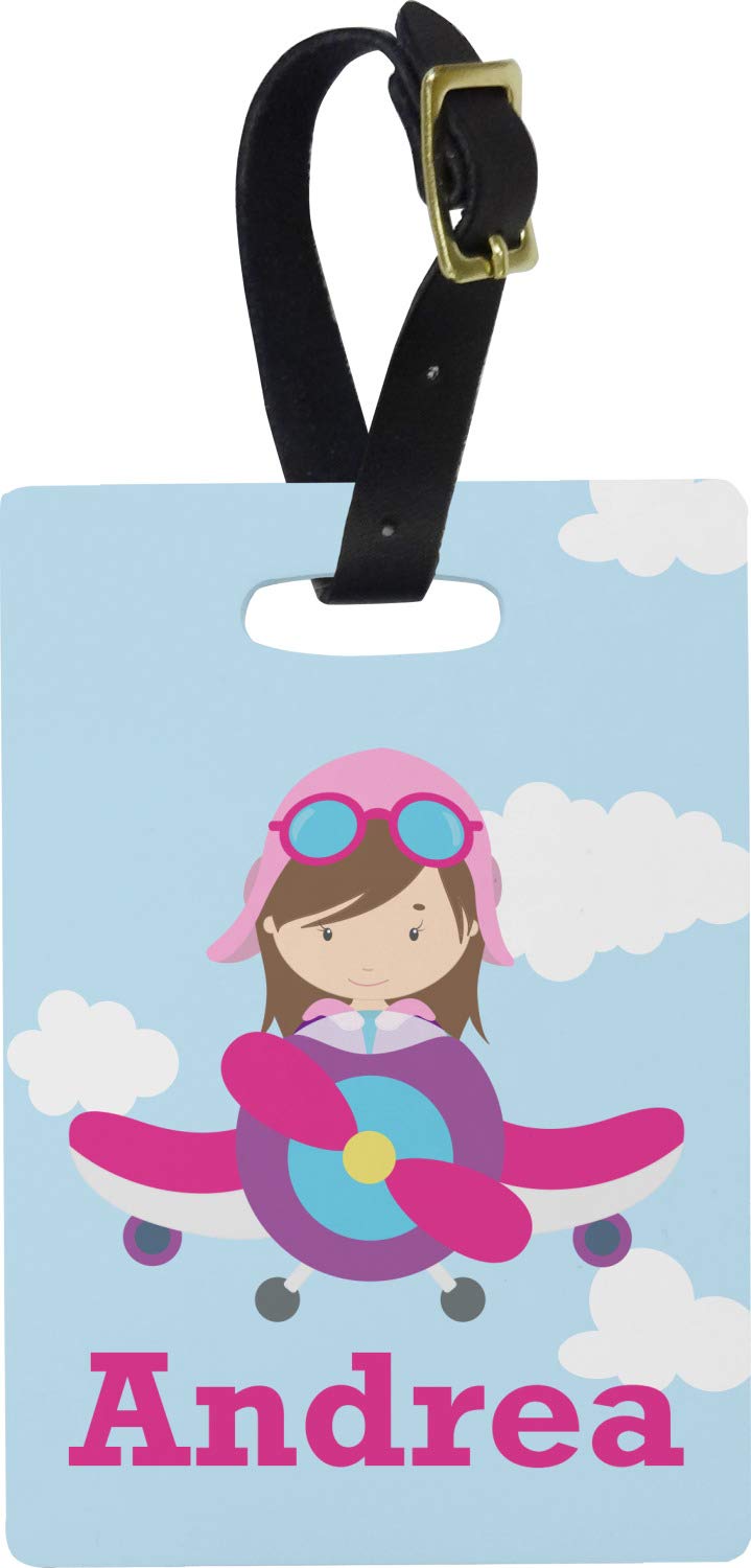 Custom Personalized Airplane & Girl Pilot Luggage Tag - Engraved Name/Text - Perfect for Travel, Suitcases, Backpacks & Kids' Bags