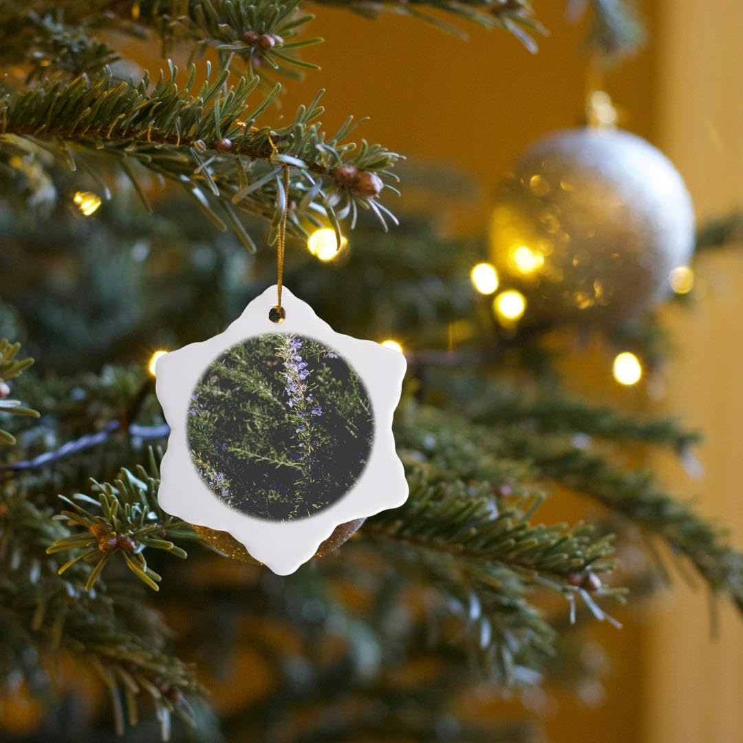 3 Inch Snowflake Porcelain Ornament - Rosemary White Oak Botanical Photography Decor for Christmas Tree, Holiday Home Decor & Winter Wedding Centerpieces