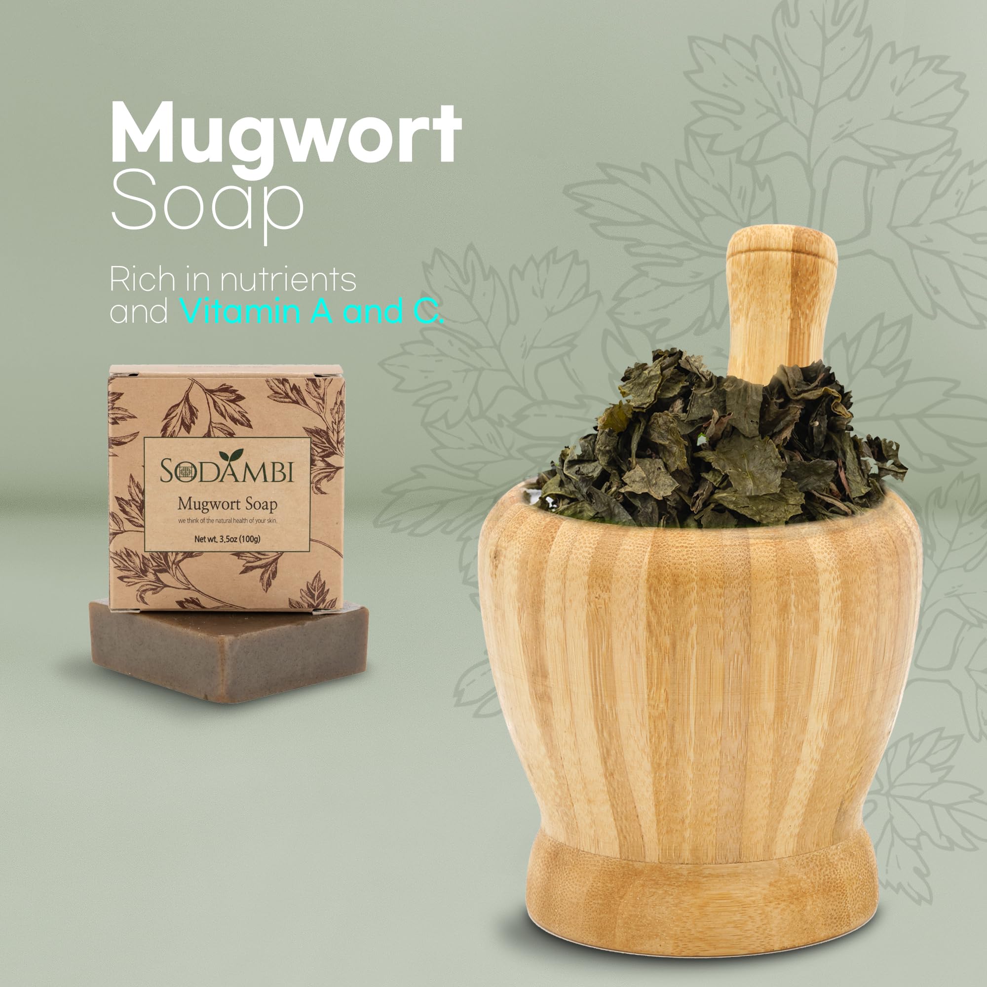 Premium Korean Mugwort Soap - All-Natural Herbal Soap for Women & Men with Vitamins A & C - Moisturizing Antioxidant Face & Body Wash - 3.5oz - Perfect for Acne-Prone Skin & Sensitive Skin Care Routine