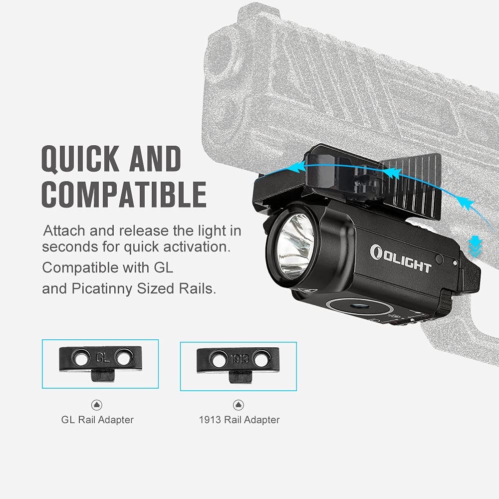 OLIGHT Baldr RL Mini 600 Lumens Compact Rail Mounted Tactical Flashlight - Red & White LED Combo, Magnetic USB Rechargeable, Fits 1913/GL Rails - Perfect for Home Defense, Hunting & Tactical Operations