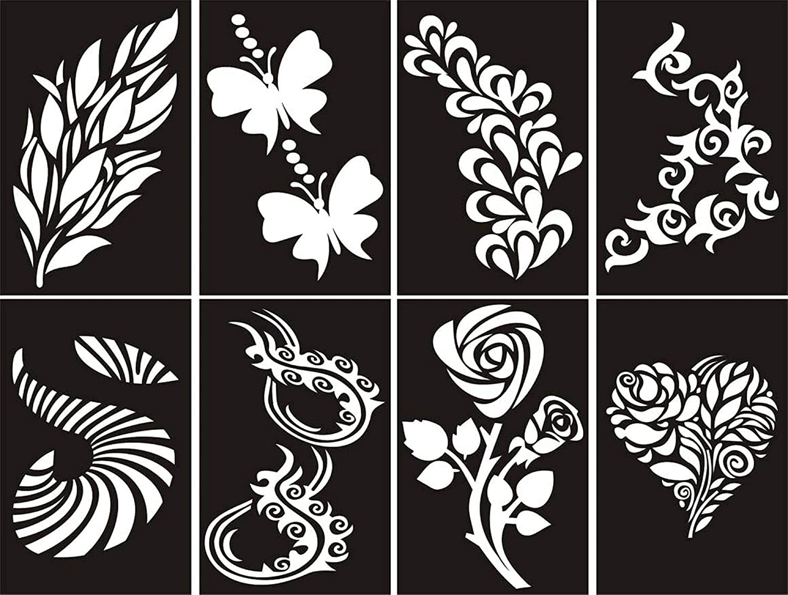 KICKWIX Temporary Tattoo Stickers - 8-Piece Henna Design Stencil Kit for Women, Girls & Kids | Waterproof Fake Tattoos for Parties, Festivals & Body Art