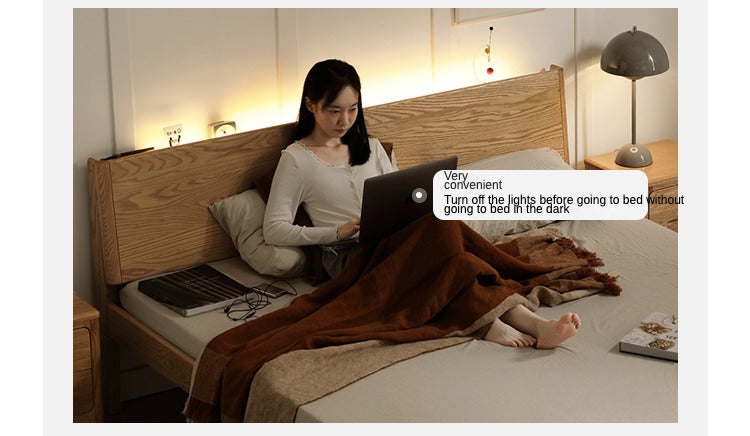 Solid Oak Wood LED Bed Frame with Built-in Lighting - Perfect for Modern Bedrooms, Guest Rooms, and Cozy Home Decor