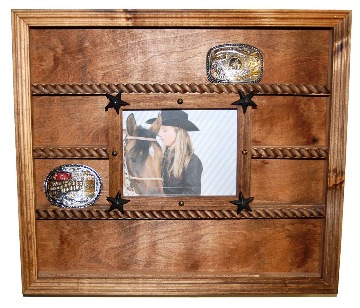 14 Buckle Display with 8x10 Picture Frame - Brown Faux Leather Photo Holder for Wall Decor, Wedding, Graduation, and Family Memories | Perfect for Home, Office, and Gift Giving