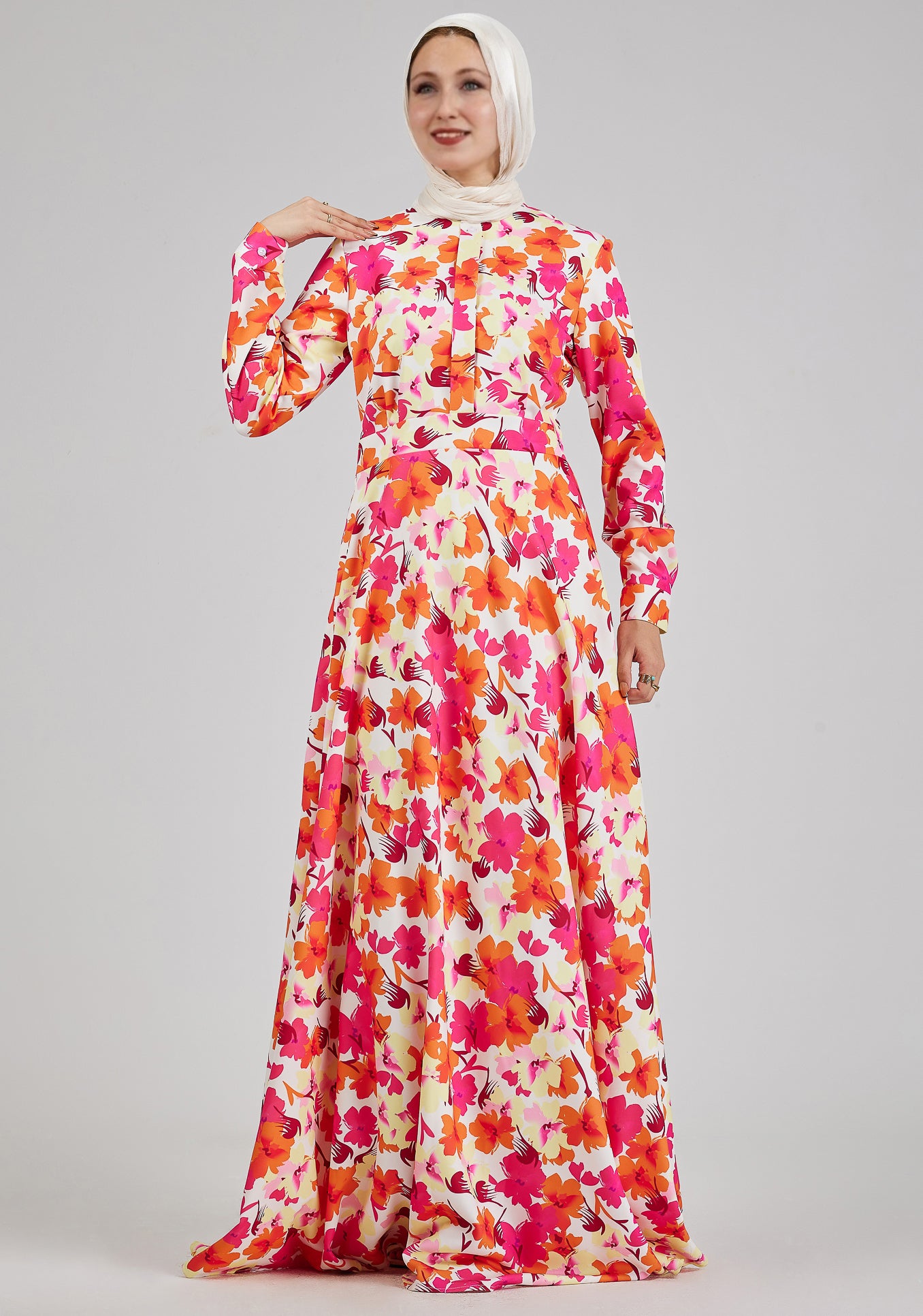 Noura Lumiere Floral Maxi Dress with Button Front & Cuffed Sleeves | Women's Summer Boho Dress for Beach, Wedding & Vacation | Lightweight Flowy Long Dress