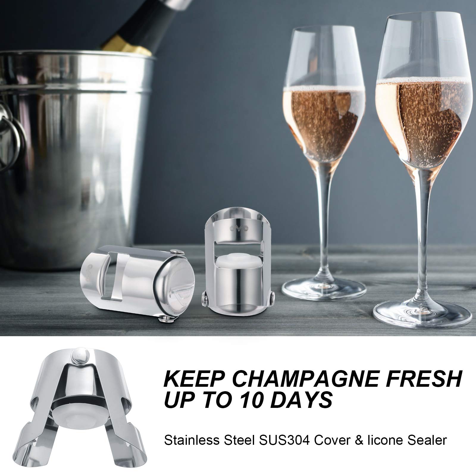 Premium Champagne Stopper with Stainless Steel & Food-Grade Silicone - Reusable Wine Bottle Sealer Preserves Bubbles & Freshness - Ideal Gift for Wine Lovers (1 Pack) - Perfect for Parties, Weddings & Home Entertaining
