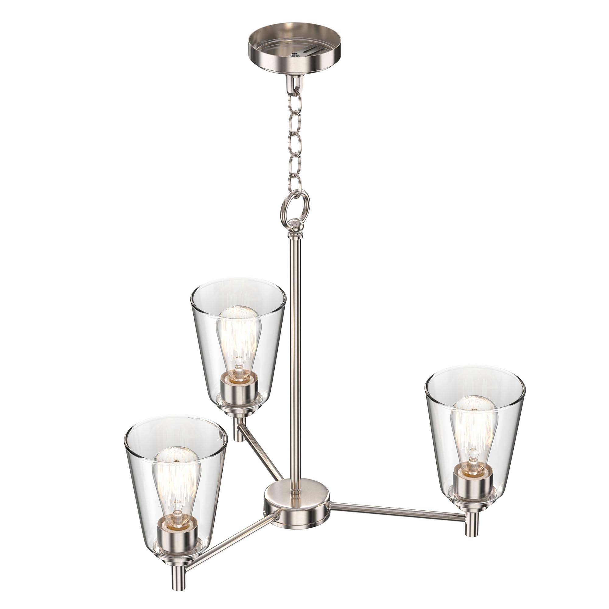 LEDMyplace 3-Lights Flared Island Chandelier - Clear Glass Shade, Brushed Nickel Finish, E26 Base - Modern Ceiling Pendant Light for Kitchen Island, Dining Room, Farmhouse Decor (Bulb Not Included) | Perfect for Home, Restaurant, and Cafe Lighting