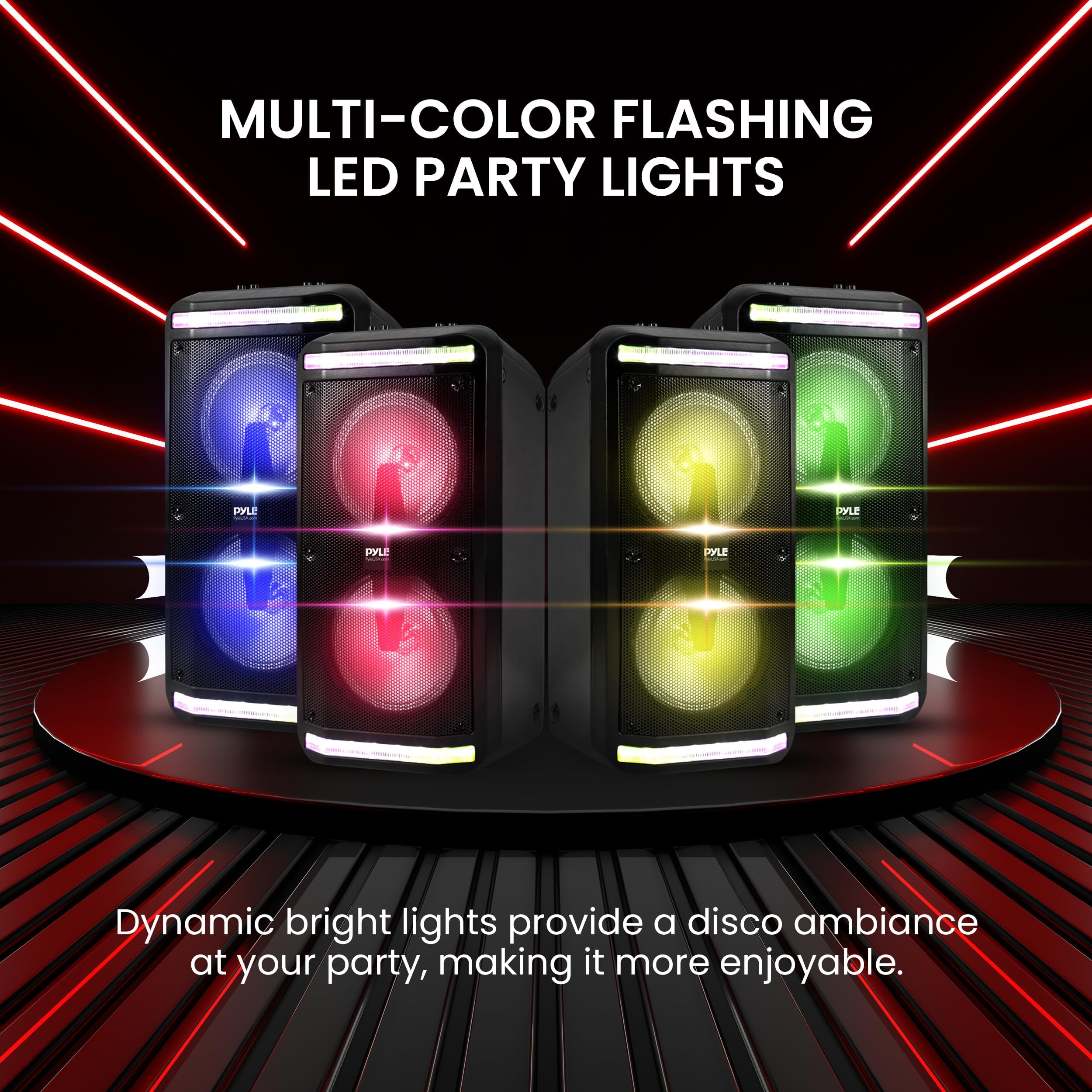 Pyle 500W Rechargeable Bluetooth PA Speaker System with Party Lights, Mic Input, USB/SD Card Reader, AUX & Radio - Portable Boombox for Outdoor Events, Parties, DJ Performances & Home Entertainment