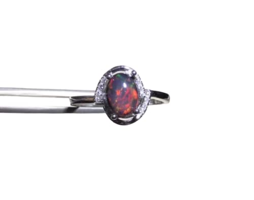Natural Black Opal Ring (1.50 ct) - Oval Cut October Birthstone Jewelry | Anniversary & Birthday Gift for Women | Perfect for Weddings, Engagements & Special Occasions