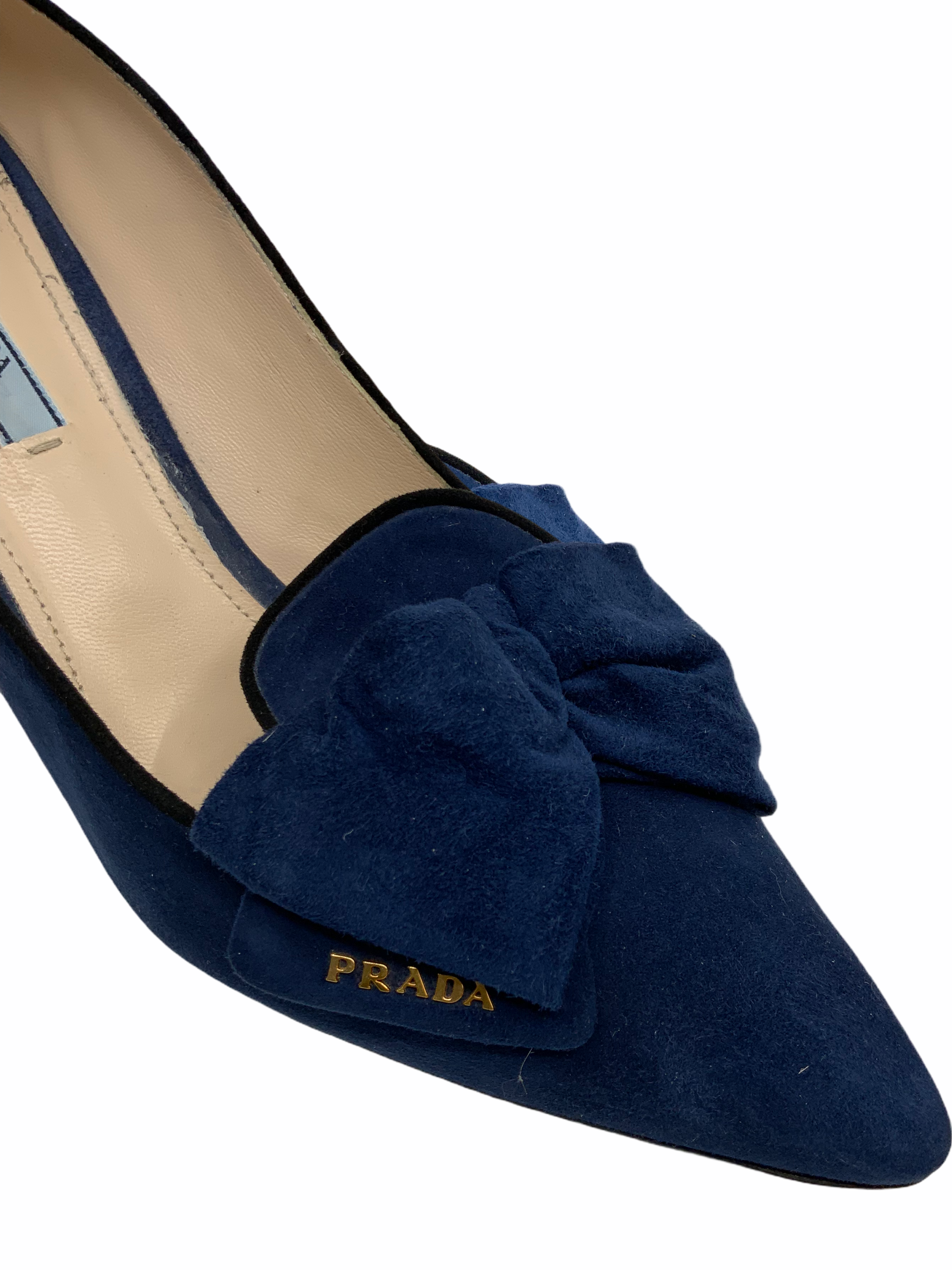 Prada Suede Bow Pumps Women's Size 10 - Elegant Pointed Toe Heels for Office, Party & Wedding Events