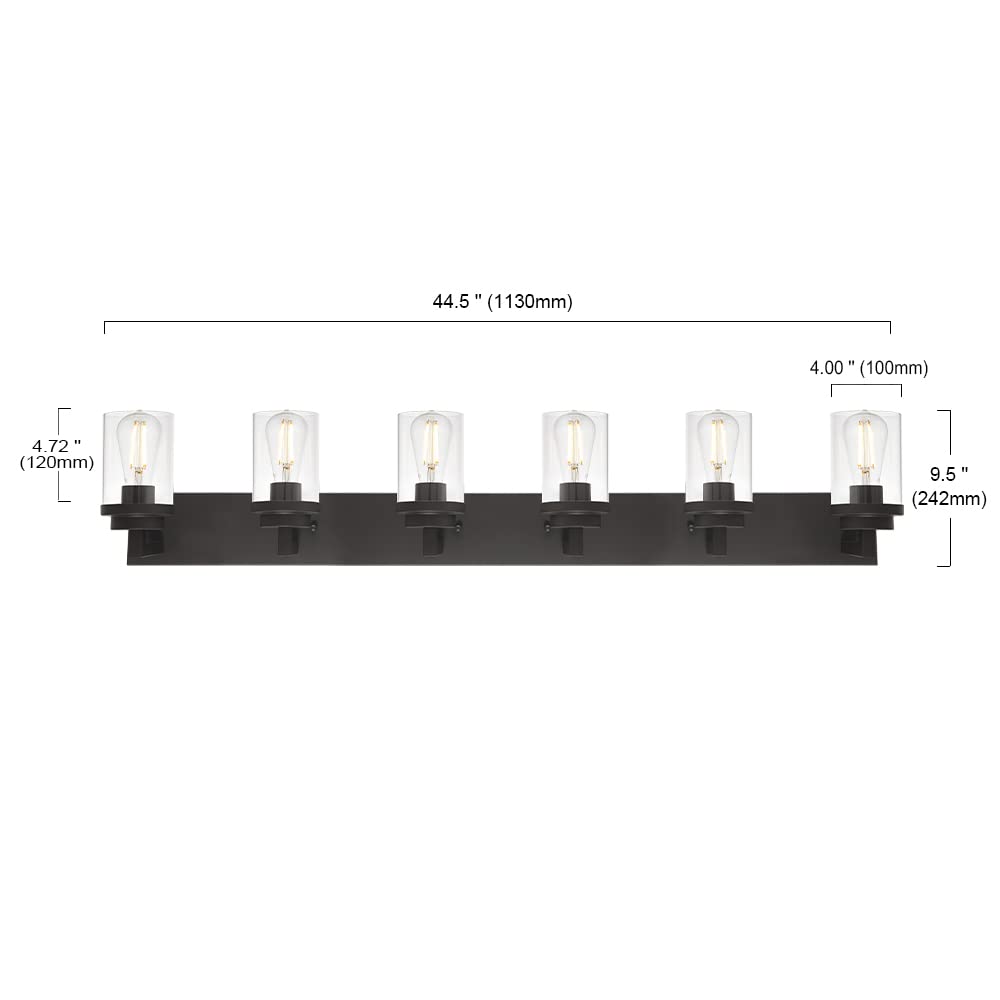 Oil Rubbed Bronze Bathroom Vanity Light - 6-Light Wall Sconce with Clear Glass Shade, Modern Wall Mount Lighting Fixture for Bathroom Mirror, Kitchen, Hallway & Bedroom - Perfect for Home Decor and Ambient Lighting