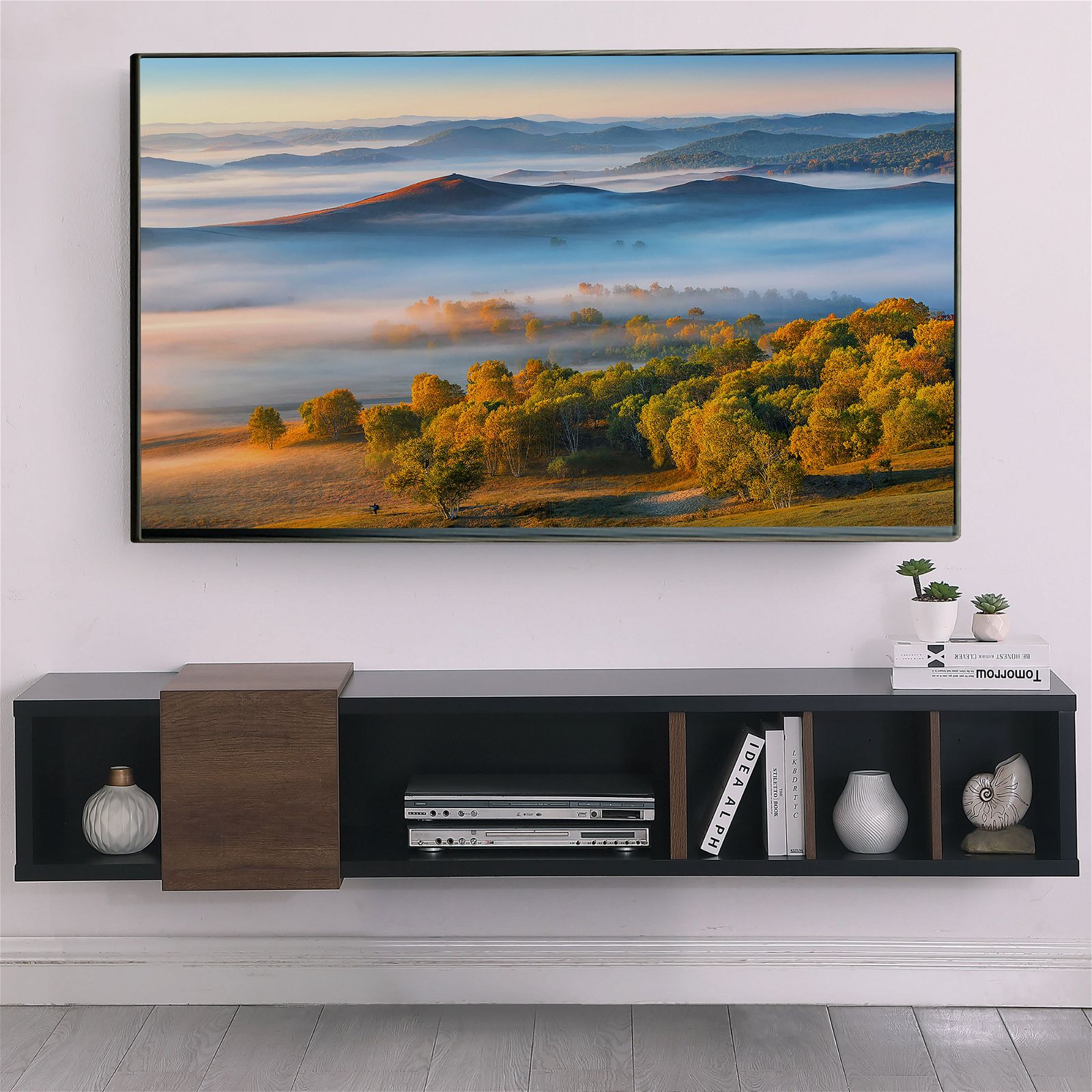 Tauris™ Dronus 1800 Floating TV Stand - Wall Mounted Entertainment Center with Hovering Design in Black - Perfect for Living Room, Bedroom & Home Theater Setup