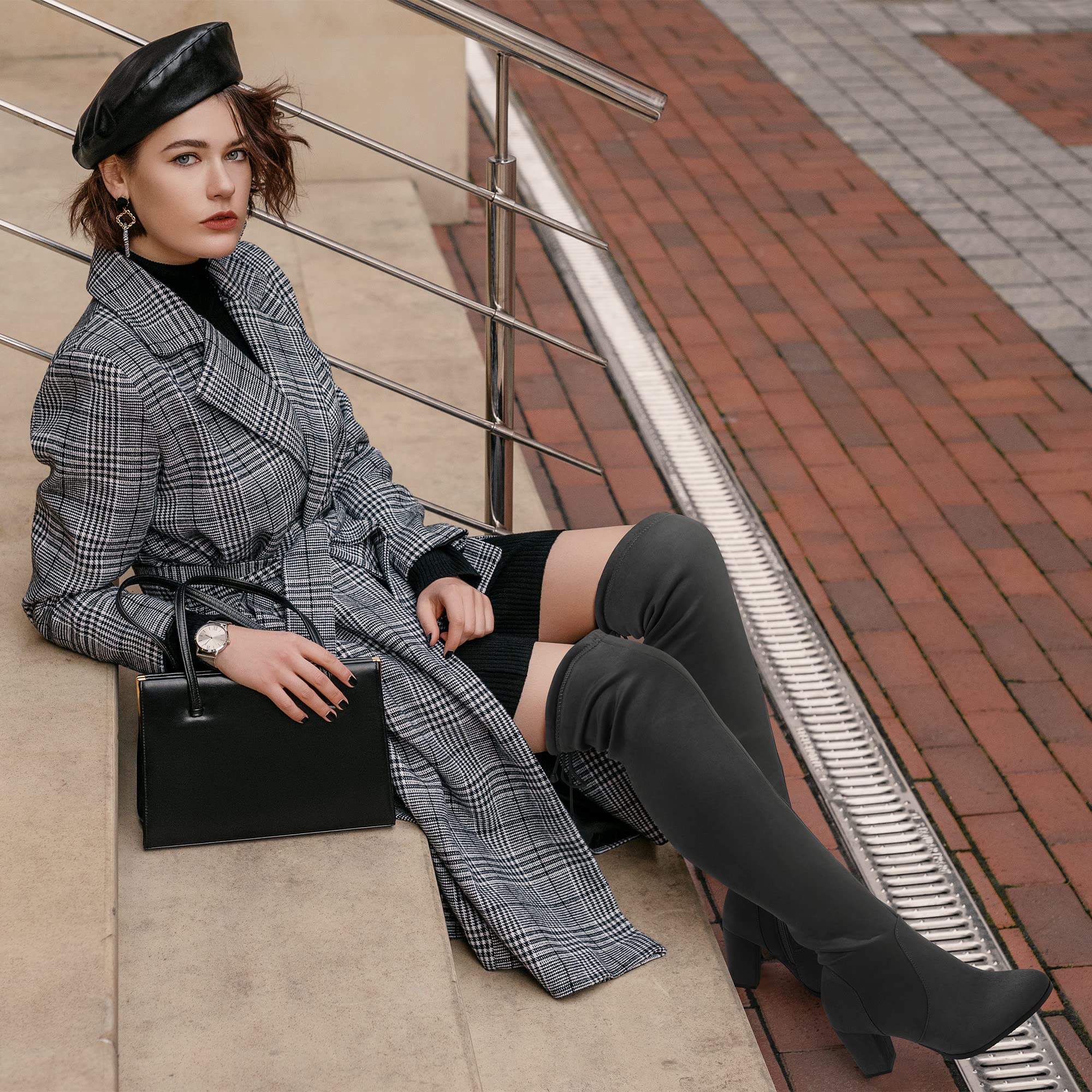 DREAM PAIRS Women's Thigh High Over The Knee Boots - Sexy Faux Fur Winter Boots with Block Mid Heel for Women | Perfect for Cold Weather, Date Nights, and Fashion Outfits