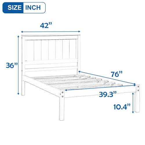 Rustic Platform Bed Frame with Headboard - Solid Wood Slat Support, No Box Spring Needed, Twin Size in Espresso Finish - Perfect for Small Bedrooms, Guest Rooms & Modern Farmhouse Decor
