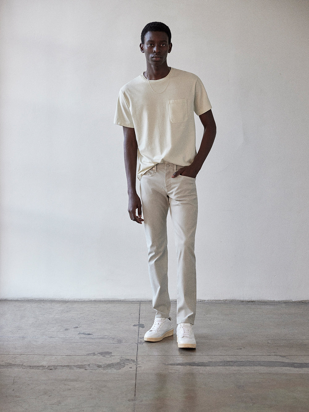 L'Homme Slim Brushed Twill Pants - Milk Beige Color Men's Casual Trousers for Office, Business & Smart Casual Outfits