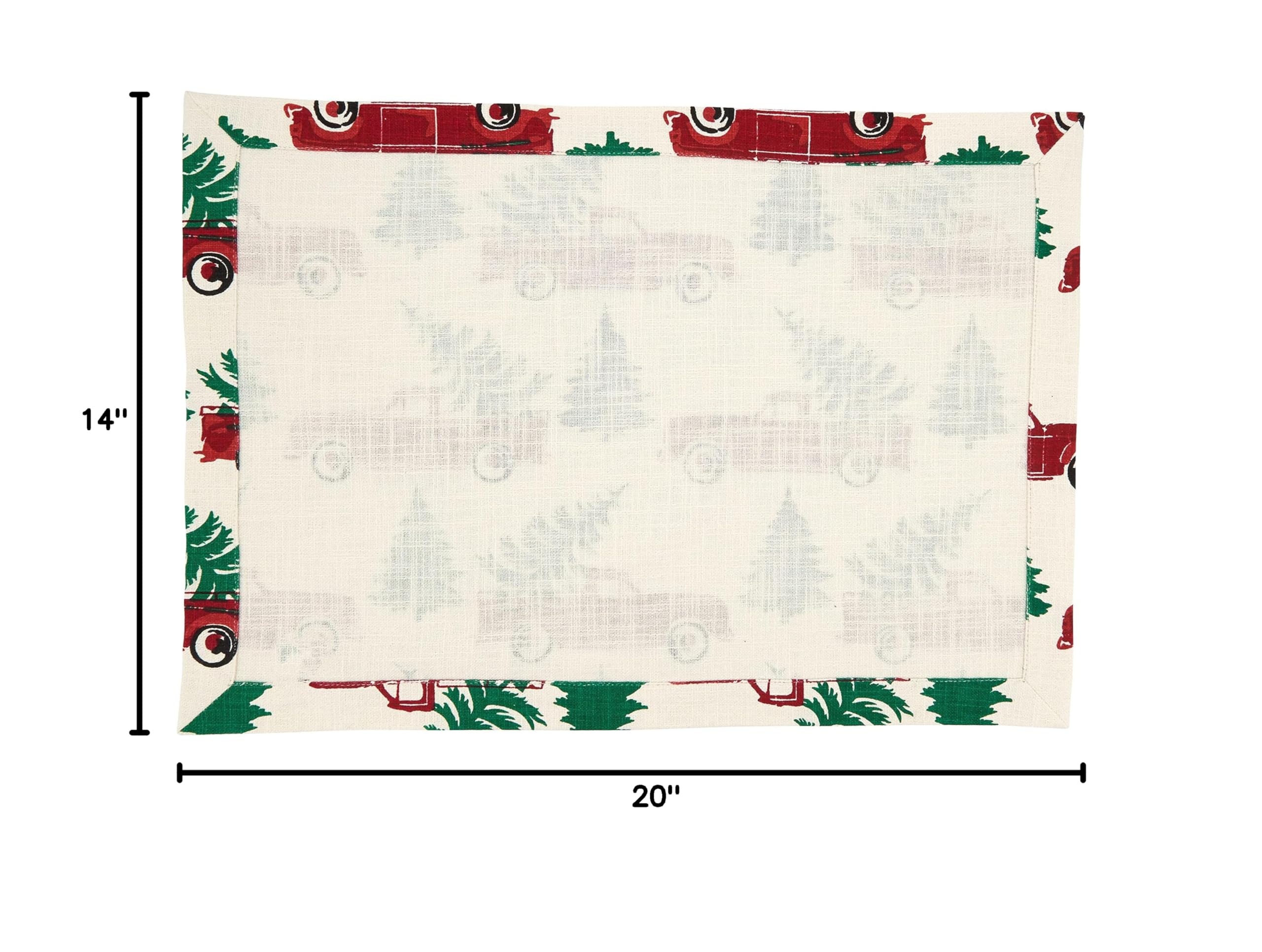 Christmas Truck Placemats Set of 4 - Holiday Dinner Table Decorations for Christmas Party, Winter Home Decor, Festive Dining Accessories