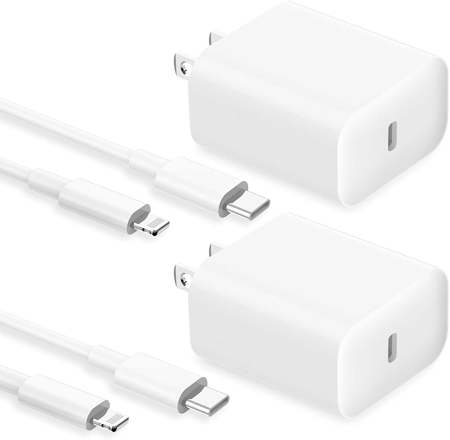 MFi Certified iPhone Fast Charger 2 Pack - 20W PD USB C Wall Charger with 6.6FT & 10FT Type C to Lightning Cable - Compatible with iPhone 14/13/12/11/Pro/Max/XS/XR/X & iPad - Perfect for Home, Office & Travel Charging