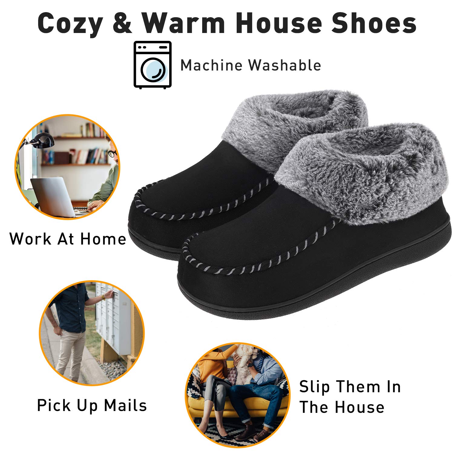 VONMAY Women's Winter Bootie Slippers - Cozy Suede Moccasin Boots with Plush Faux Fur & Memory Foam - Non-Slip Indoor/Outdoor House Shoes for Warm Comfort (Perfect for Lounging, Errands & Cold Weather)