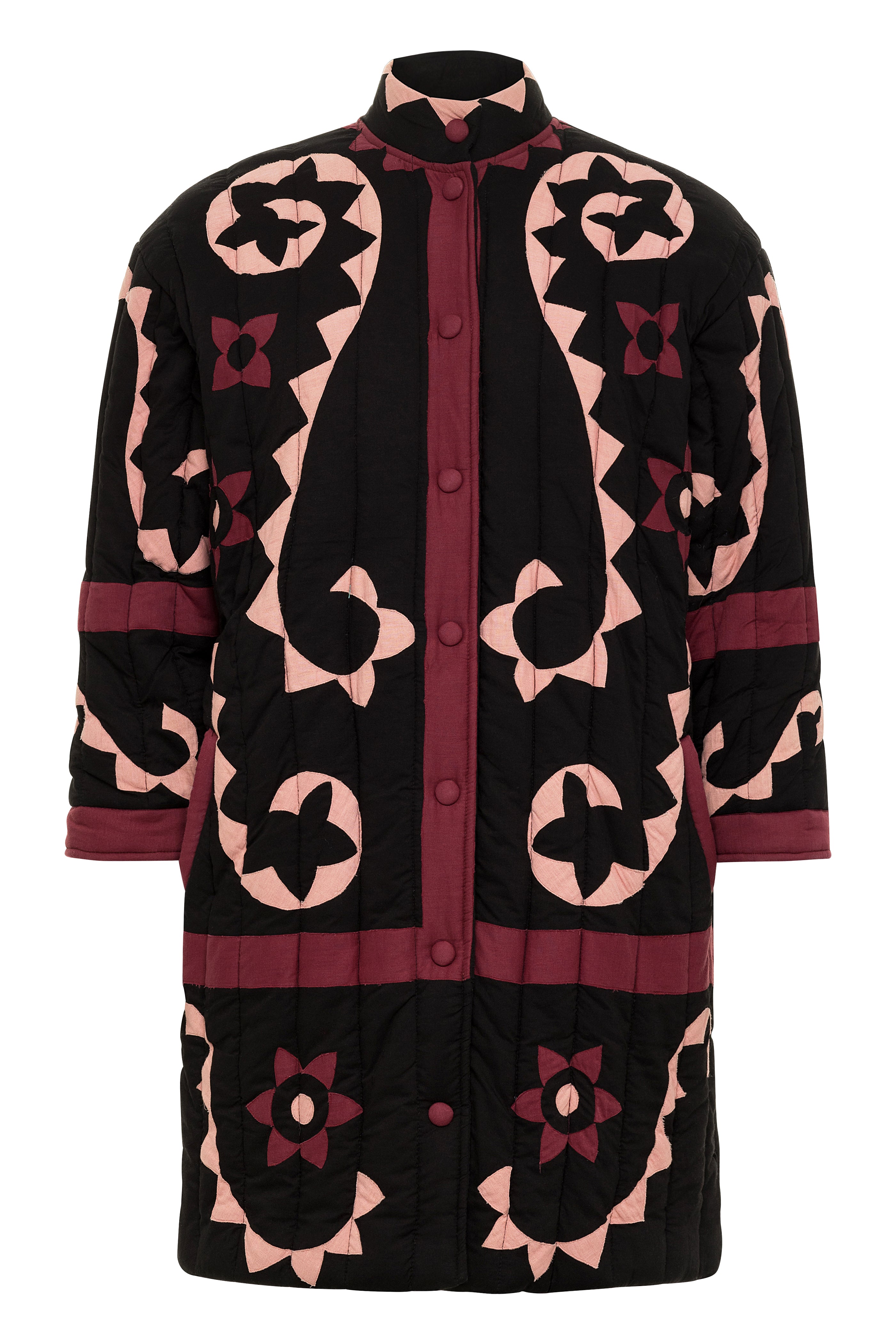 Stylish Applique Quilted Coat for Women - Cozy Winter Jacket with Embroidery Details | Perfect for Cold Weather & Outdoor Activities
