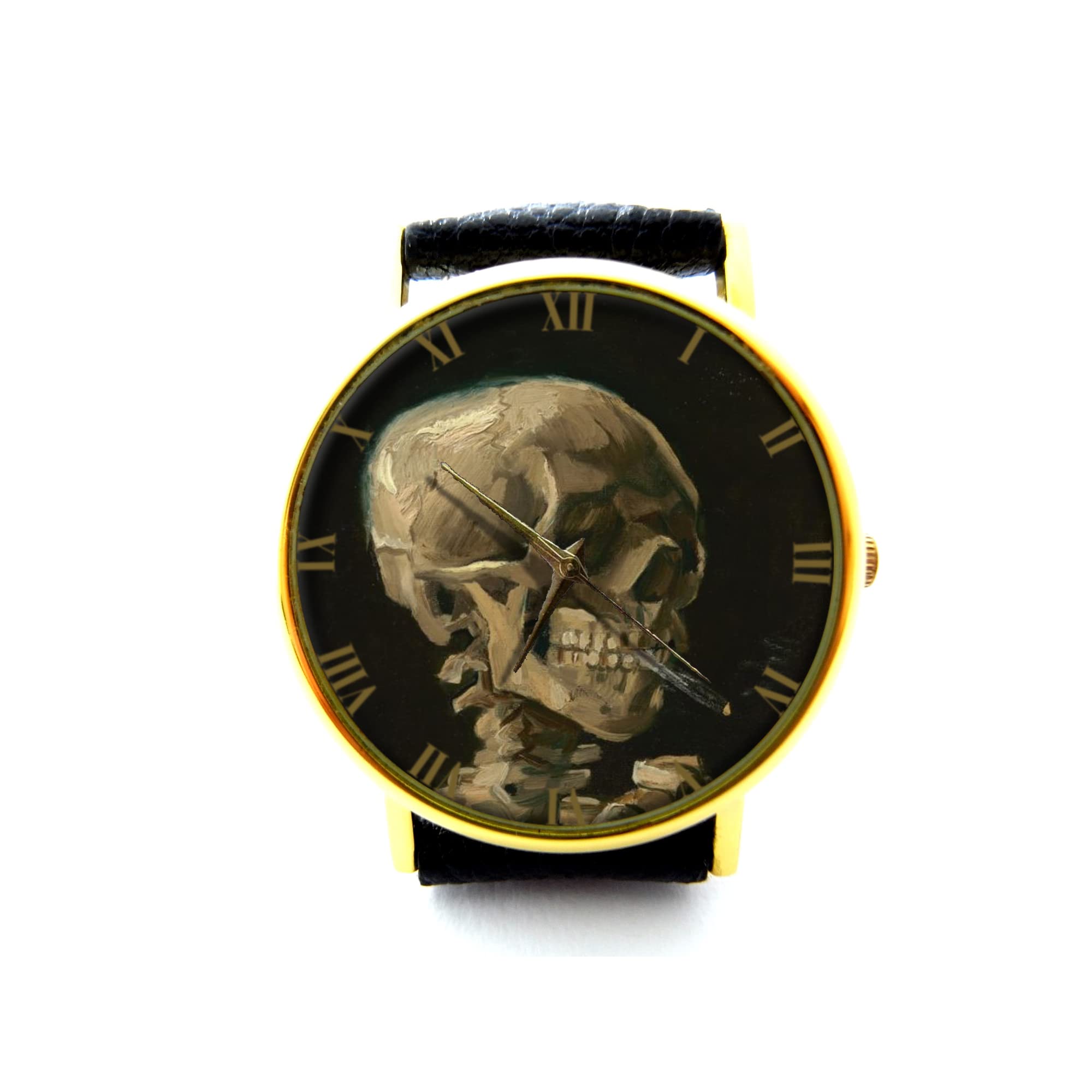 Van Gogh Skeleton Art Watch - Handmade Genuine Leather Bracelet Watch - Vintage Artist Inspired Timepiece - Perfect for Art Lovers, Gift Giving & Fashion Accessories