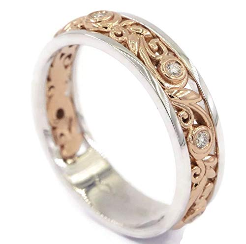 Organic Nature Leaf Wedding Eternity Ring | Bohemian Filigree Scroll Vintage Inspired Two Tone Rustic Wedding Band for Women | Perfect for Boho Bridal, Nature-Themed Ceremonies & Anniversary Gifts