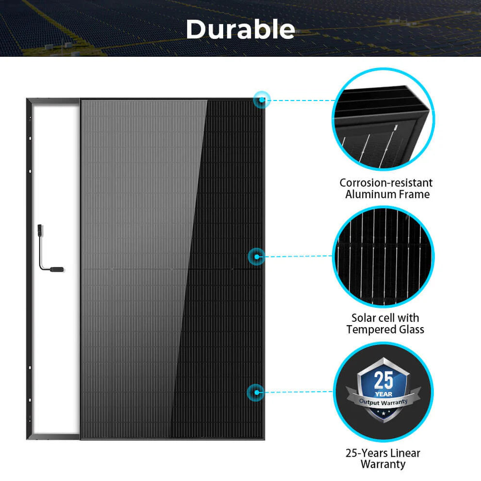SunGoldPower 500W Monocrystalline Black PERC Solar Panel - High Efficiency Solar Panel for Home, RV, Boat & Off-Grid Power - Perfect for Residential, Camping and Emergency Backup Power