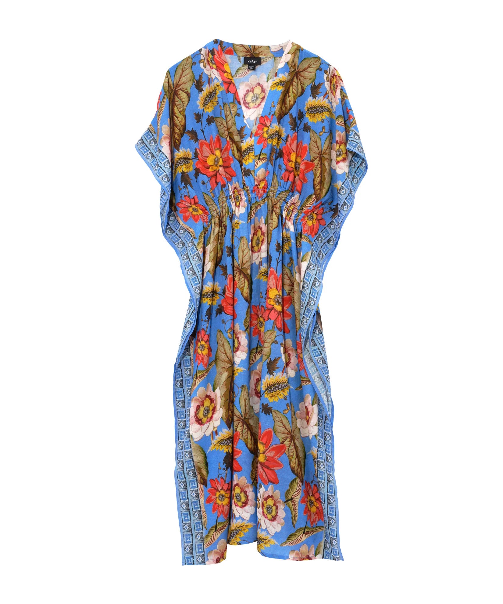 Elegant Floral Print Maxi Caftan Dress for Women - Summer Beach Cover Up, Boho Chic Loungewear, Poolside Party Outfit