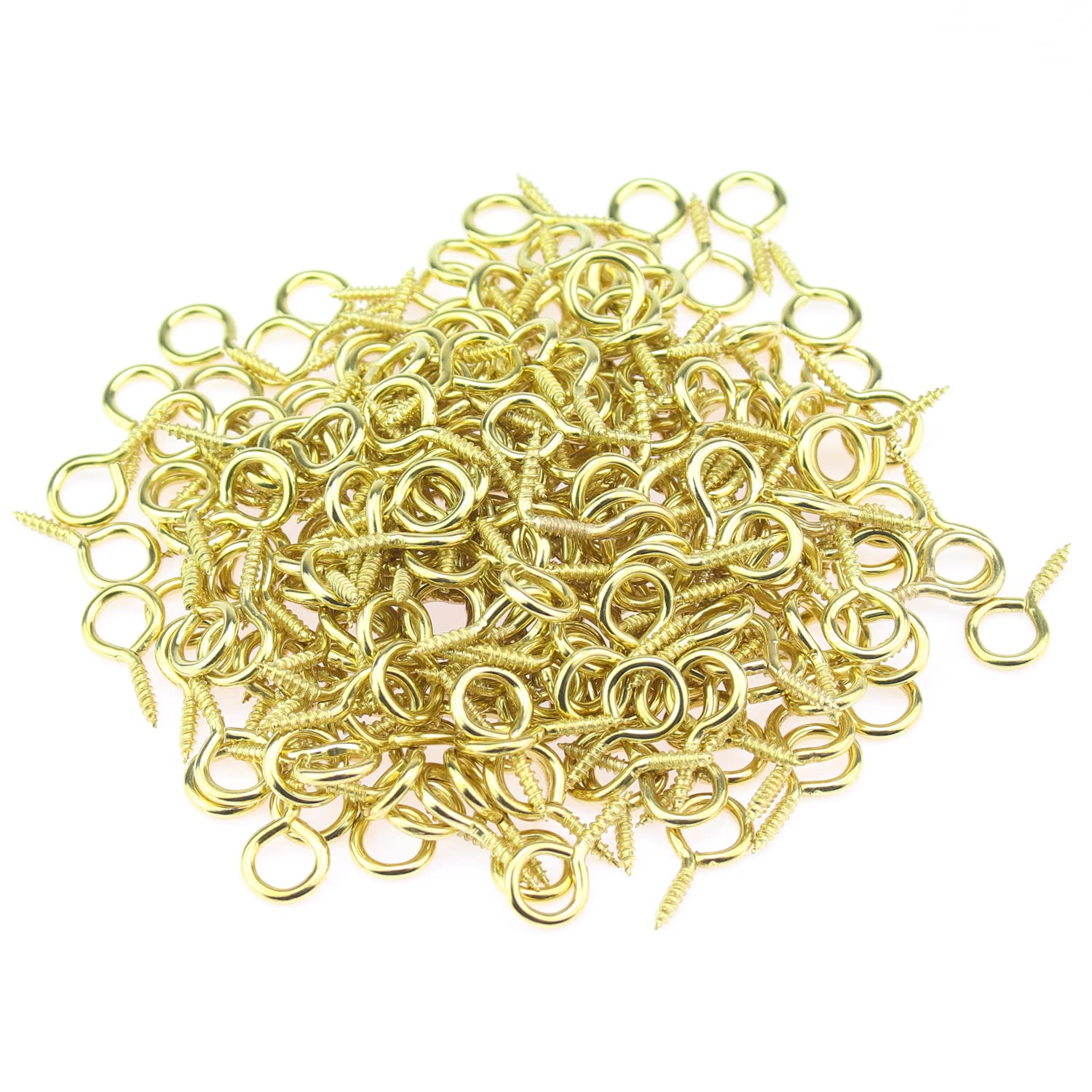 200 Pieces 0# Brass Plated Steel Screw Eye Hooks - Gold Metal Screw in Eye Pins for Hanging Decorations, Jewelry Making, DIY Crafts & Home Improvement Projects