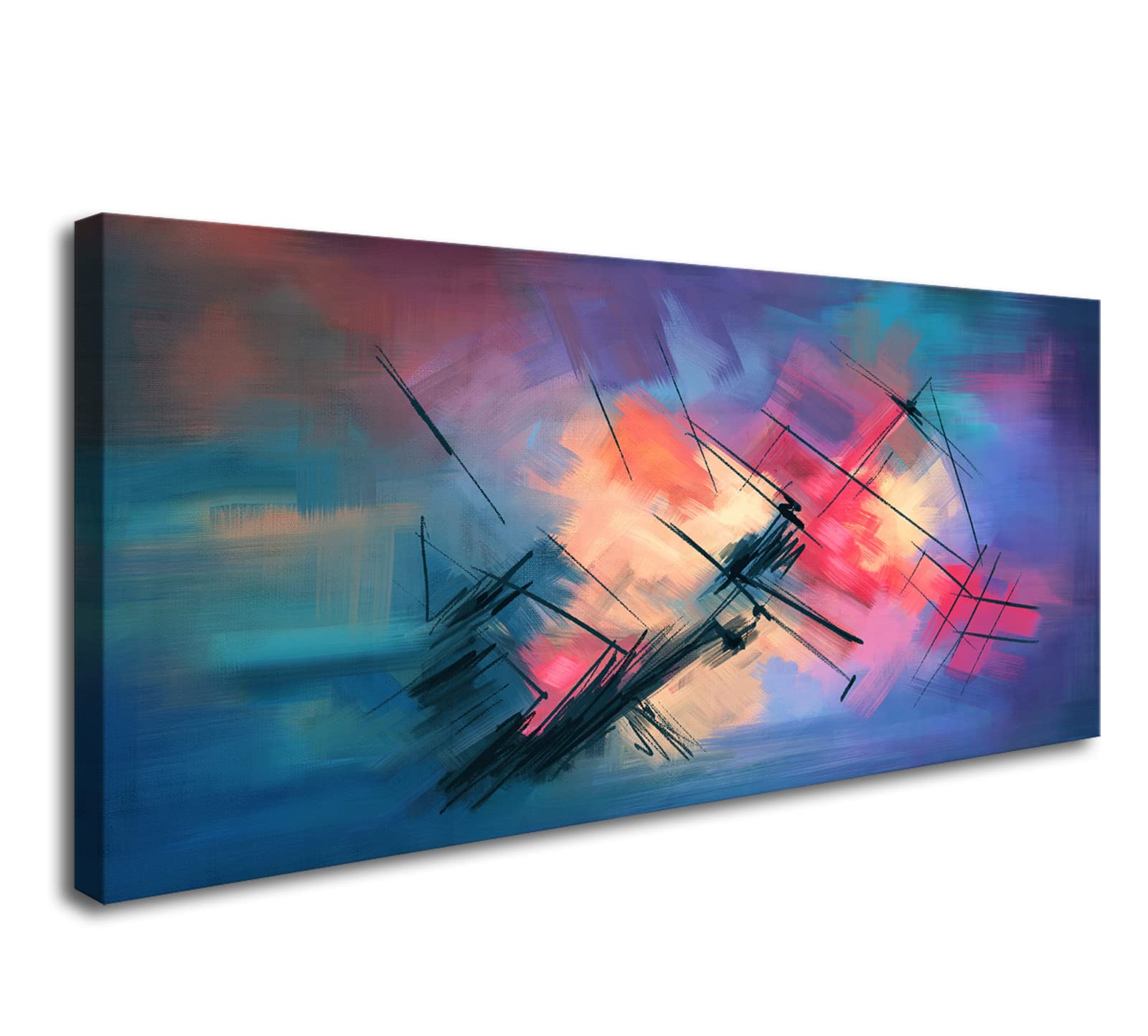 Colorful Abstract Acrylic Canvas Wall Art - Modern Blue Background Painting for Living Room, Bedroom, Office & Kitchen Decor | Handmade Home Wall Decor | Perfect Gift for Housewarming