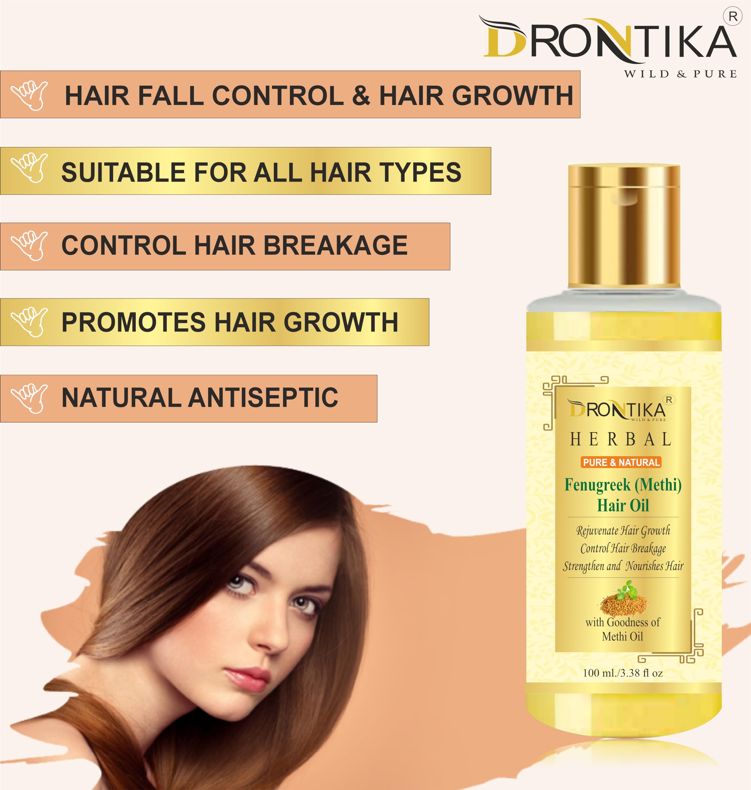 Drontika 100% Pure & Natural Red Onion Oil, Curry Leaves & Fenugreek Oil, Kalonji Oil - Hair Growth Treatment Pack of 3 (300ml) for Thicker, Longer & Healthier Hair - Perfect for Daily Hair Care & Scalp Nourishment