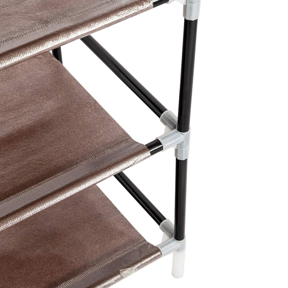 10-Tier Non-Woven Fabric Shoe Rack with Dustproof Cover - Large Shoe Storage Organizer with 2 Side Pockets for Closet, Bedroom, Garage - Space Saving Dark Brown Shoe Shelf for Sneakers, Boots & Heels