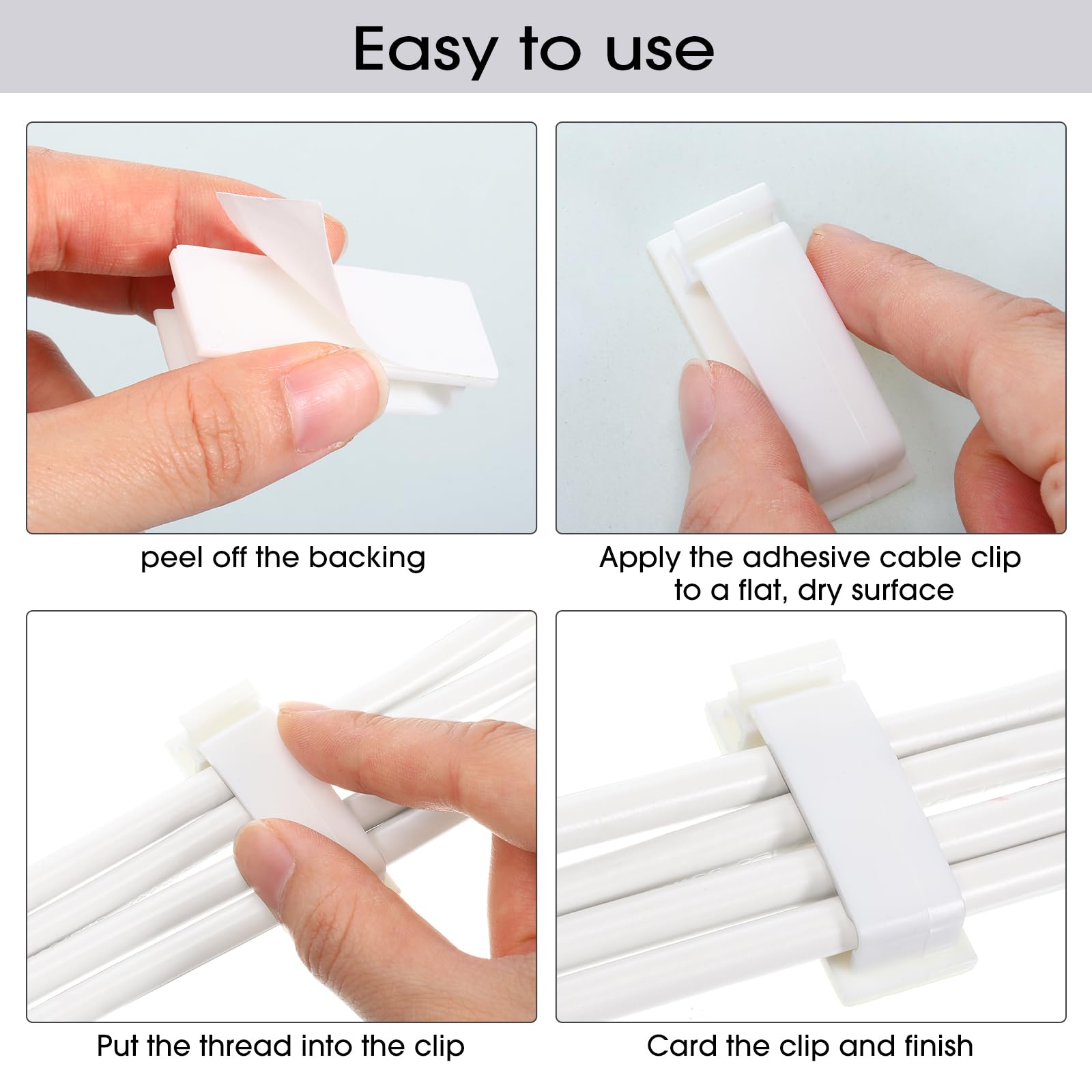 Hicarer 100 Pcs White X-Large Adhesive Cable Clips Hooks - Strong Wire Cord Holders for Outdoor String Lights, Christmas Decorations - Perfect for Wall, Desk, Car, Home and Office Organization