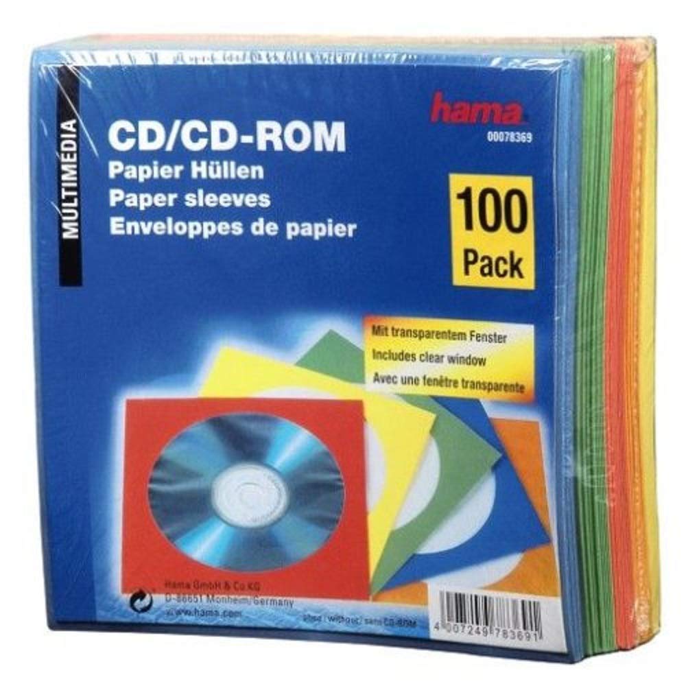 Hama Paper CD Wallet - 100 Pack Assorted Colors - Organize & Protect CDs, DVDs, Blu-rays - Perfect for Home, Office & Music Collections