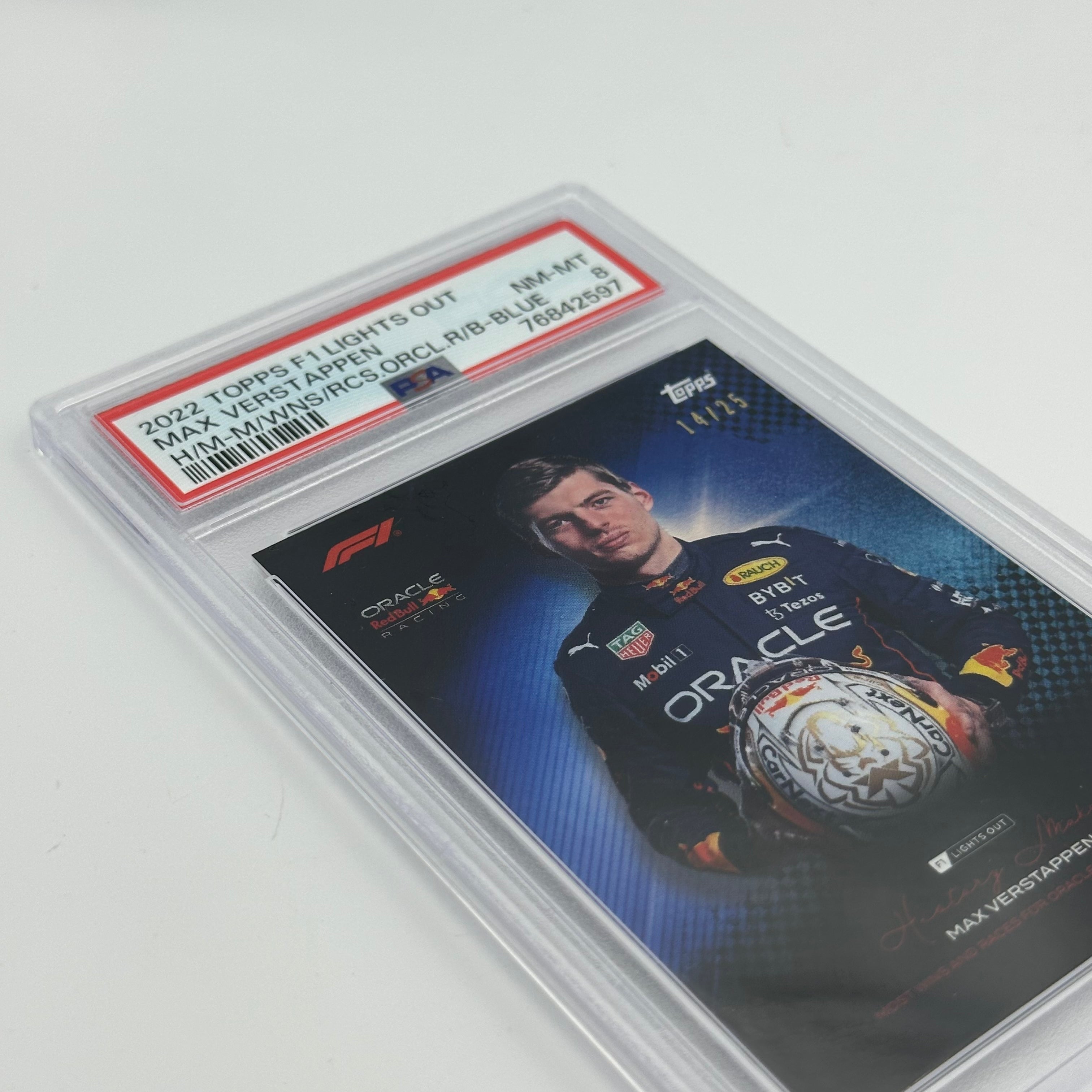 PSA 8 Graded 14/25 Max Verstappen History Maker Trading Card - Most F1 Wins & Races Record Holder - Blue Parallel - Perfect for F1 Collectors and Motorsport Fans Display