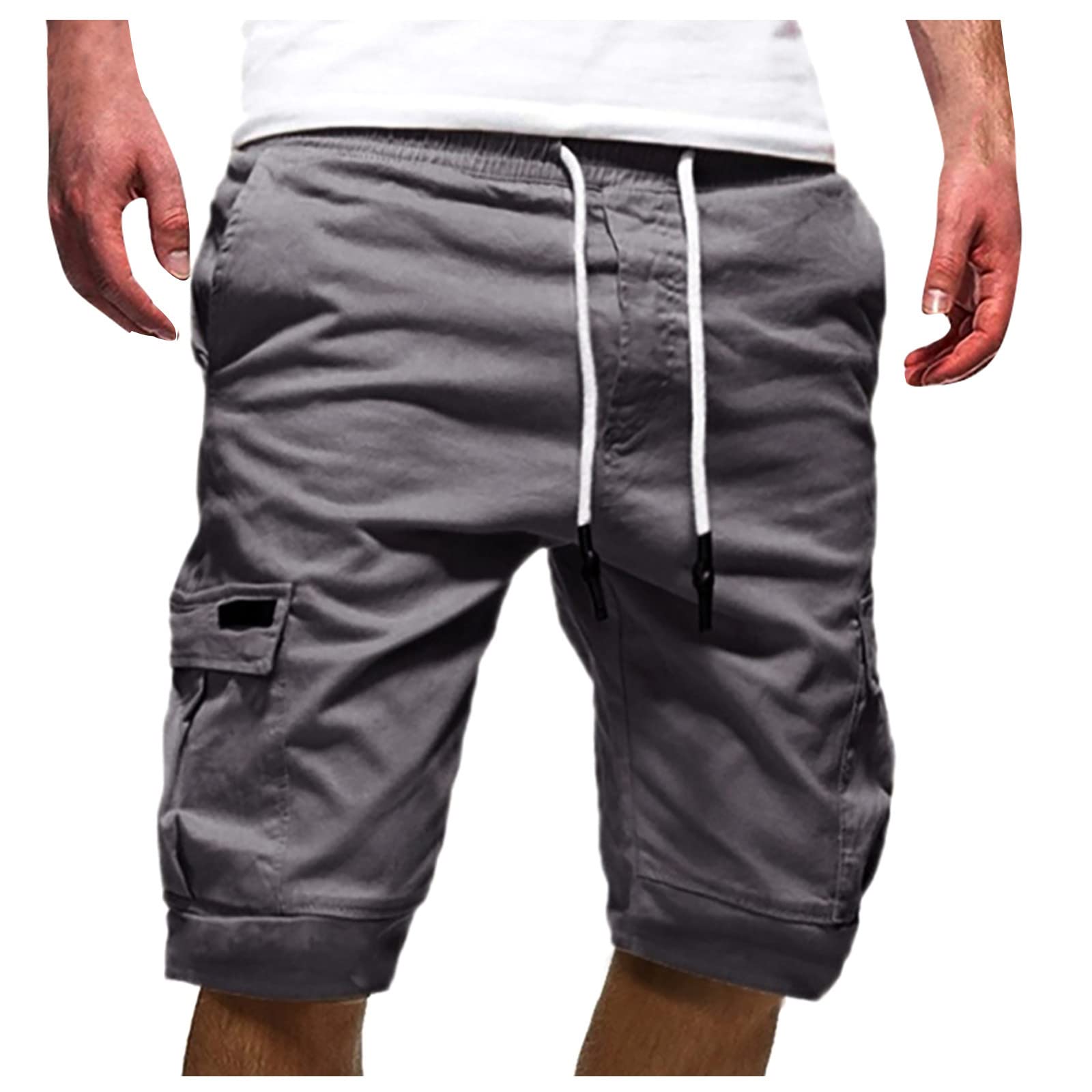 YKARITIANNA Men's Cargo Shorts with Elastic Waistband - Relaxed Fit Summer Casual Cotton Work Shorts for Outdoor, Hiking, and Everyday Wear