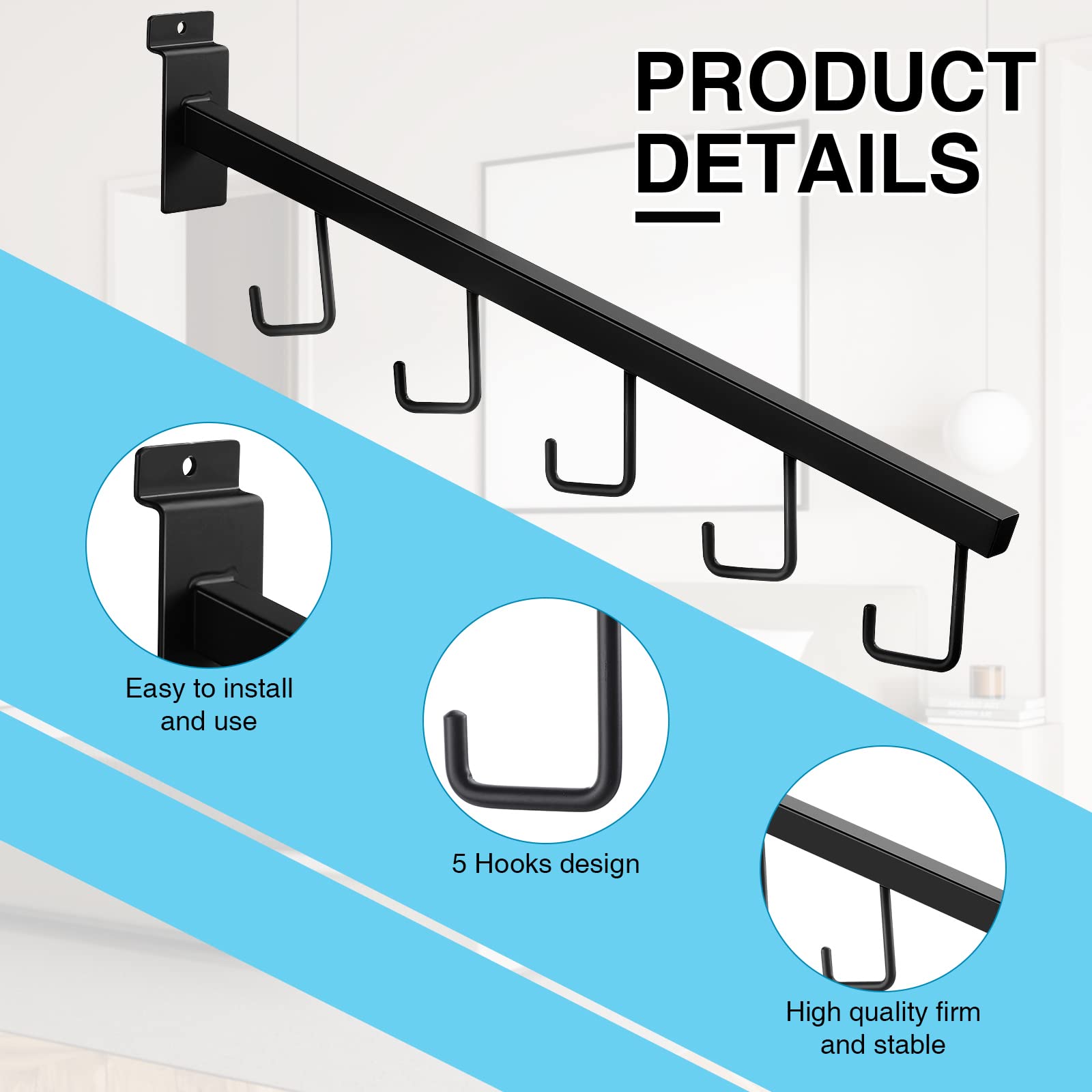 24-Piece Slatwall Accessories Kit - 2 Waterfall Hangers, 2 Six-Ball Hooks & 20 Heavy-Duty Hooks for Retail Store Displays & Wall Organization (Black) - Perfect for Clothing Stores, Boutiques & Home Organization