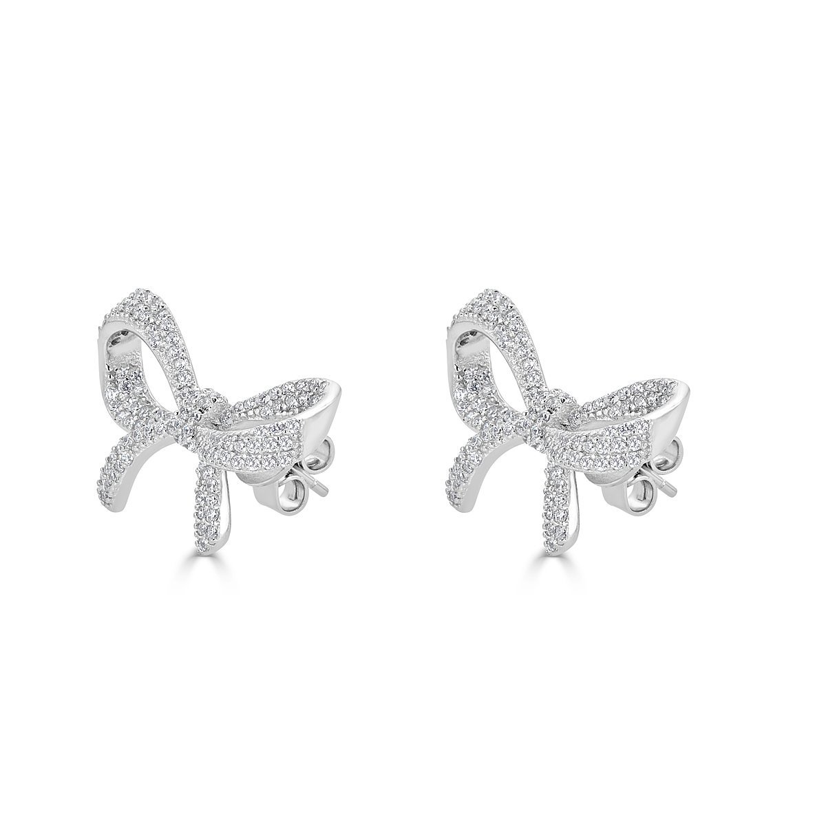 Platinum Plated Sterling Silver Cubic Zirconia Bow Tie Stud Earrings for Women - Elegant Gift for Bridesmaids, Prom, Wedding & Special Occasions