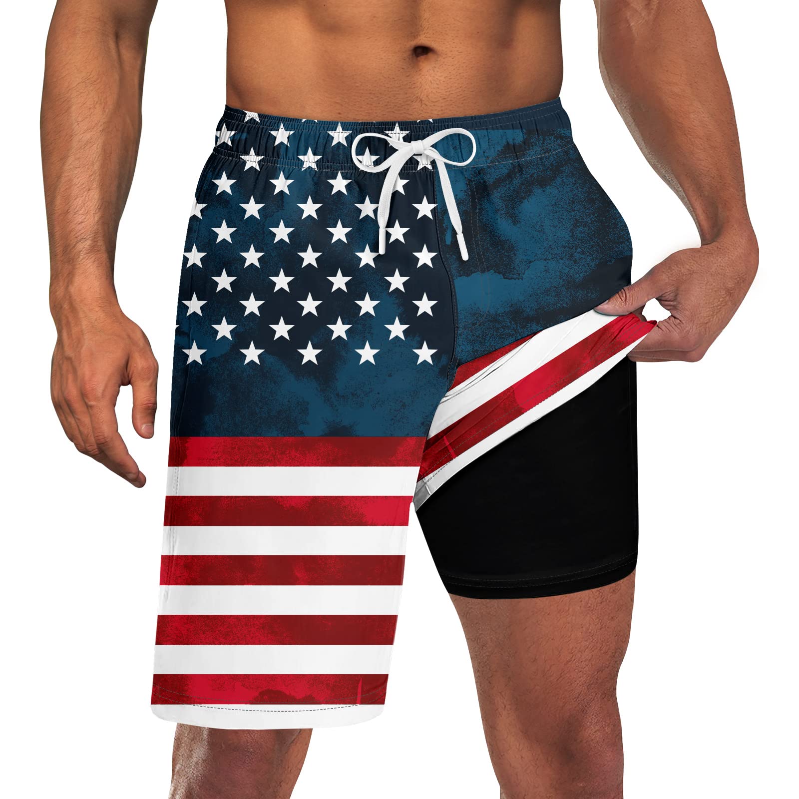 Goodstoworld Men's Funny Swim Trunks with Compression Liner - 2-in-1 Quick-Dry 9