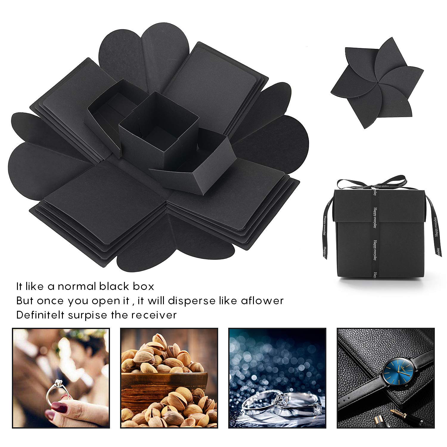 Creative Explosion Gift Box - DIY Handmade Photo Album Scrapbook for Valentine's Day, Wedding, Birthday Party | Surprise Gift Idea for Loved Ones | Perfect for Anniversaries, Graduations & Special Occasions - Black