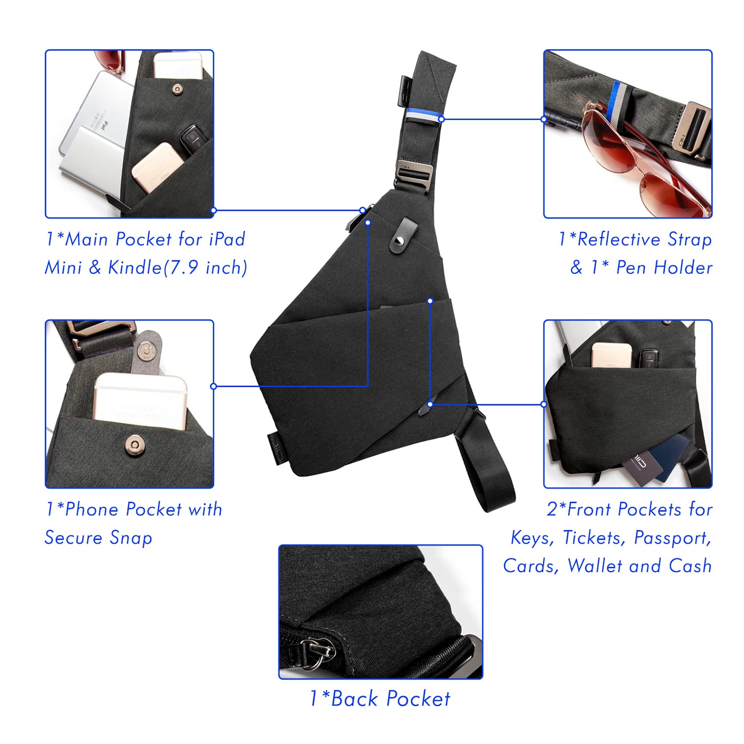 NIID Men's Lightweight Crossbody Chest Sling Bag - Anti-Theft Water Resistant Shoulder Backpack for Travel, Gym & Daily Use