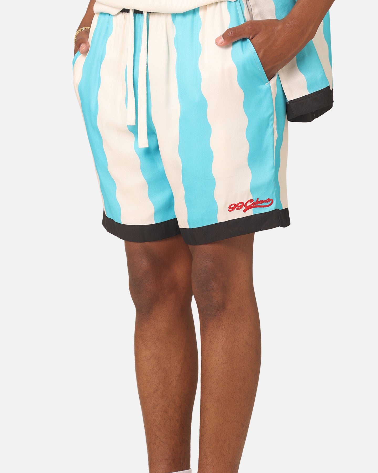 99 Cabana Bowling Shorts for Men - Light Blue & Off White Casual Summer Shorts - Perfect for Beach, Pool, and Outdoor Activities