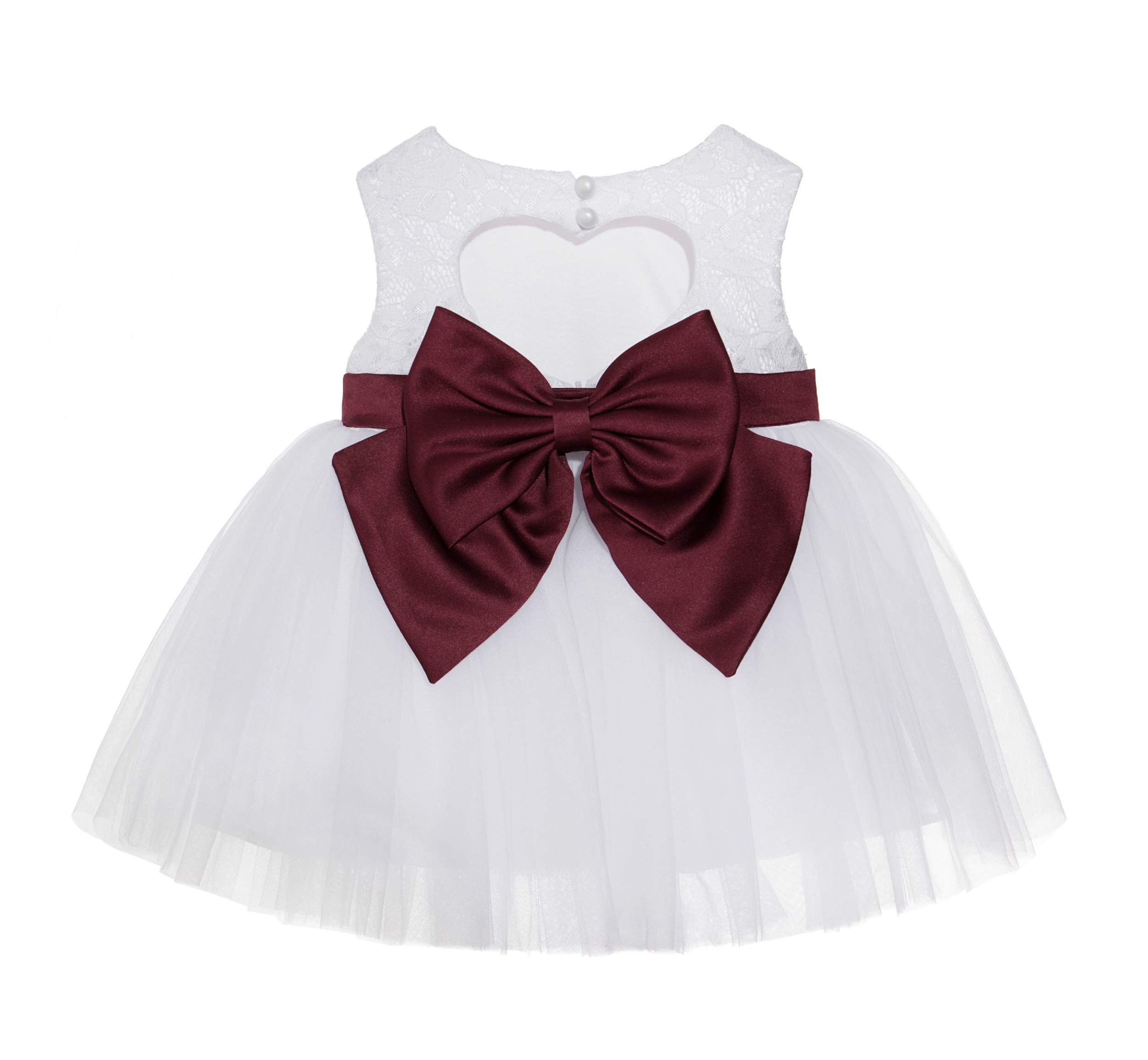 White Lace Heart Cutout Flower Girl Dress for Kids - Elegant Junior Bridal Gown for Weddings, Baptisms & Special Occasions