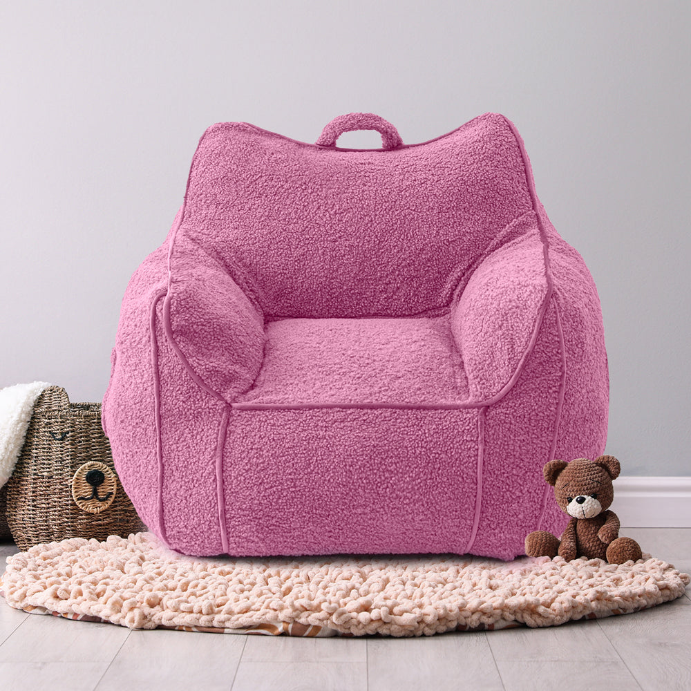 MAXYOYO Sherpa Kids Bean Bag Chair - Soft & Cozy Bean Bag Couch with Decorative Edges for Children's Room, Nursery or Playroom (Pink) - Perfect for Reading, Gaming & Relaxing