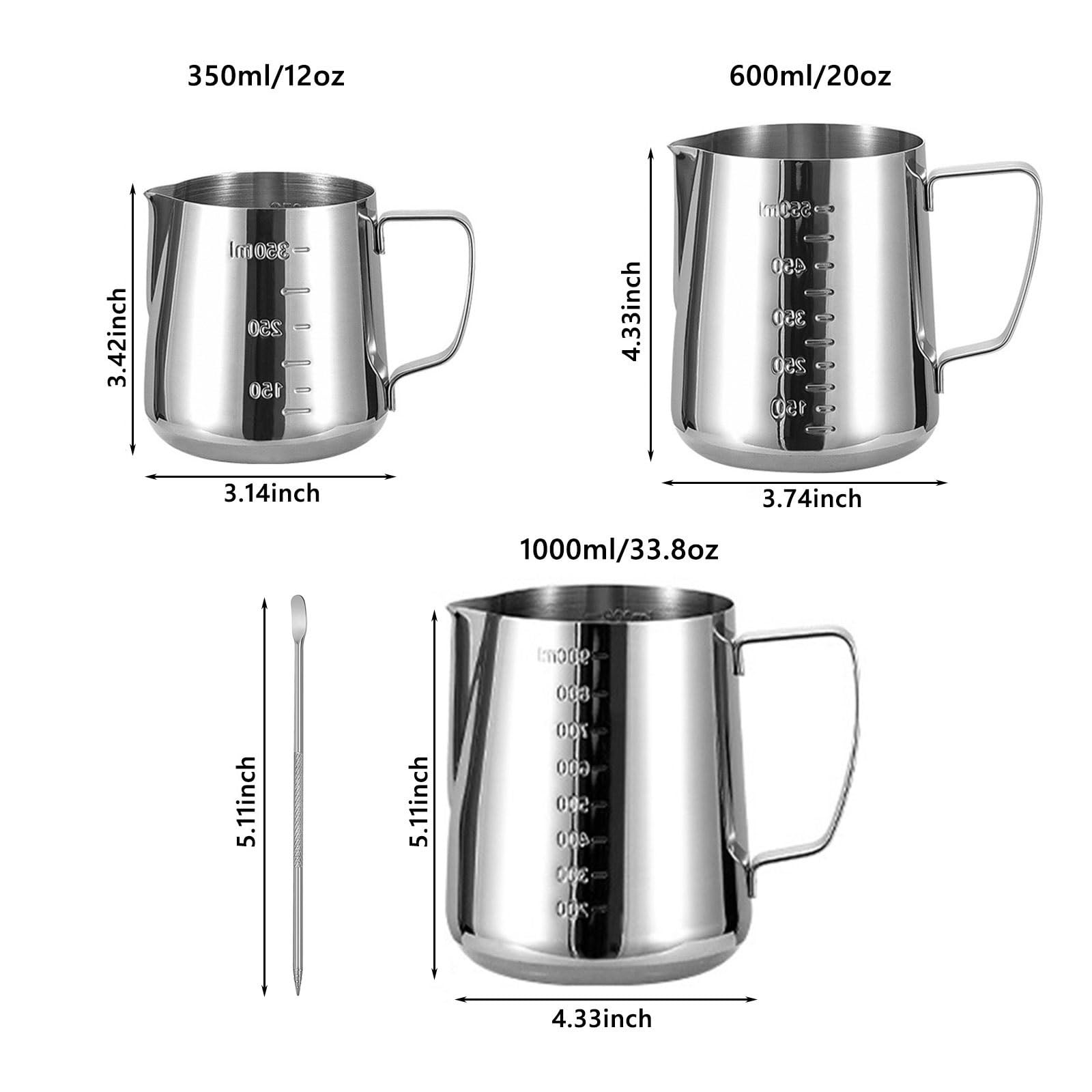 Premium Stainless Steel Milk Frothing Pitcher 12oz/20oz/34oz - Barista-Grade Coffee Frother Cup for Cappuccino, Latte & Espresso - Espresso Machine Accessories with Inner Measurements (Ideal for Home & Cafe Use)