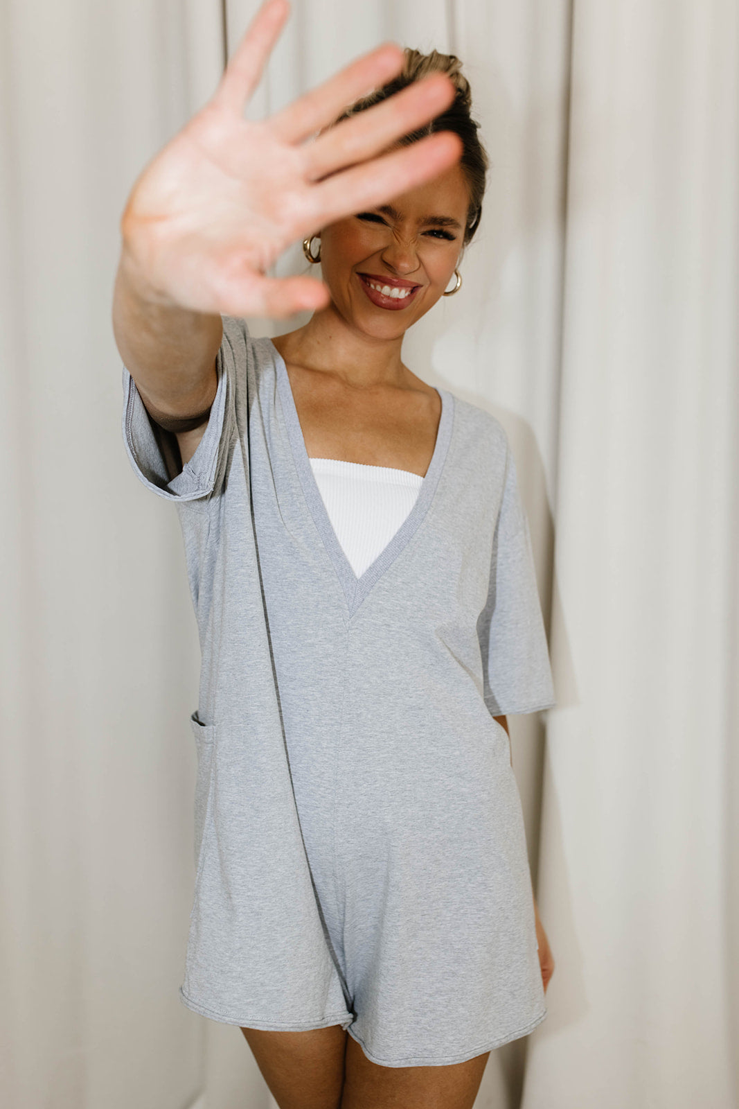 Nylah Oversized Romper for Women - Soft Grey Jumpsuit with Pockets | Casual Loungewear, Summer Outfits & Vacation Wear
