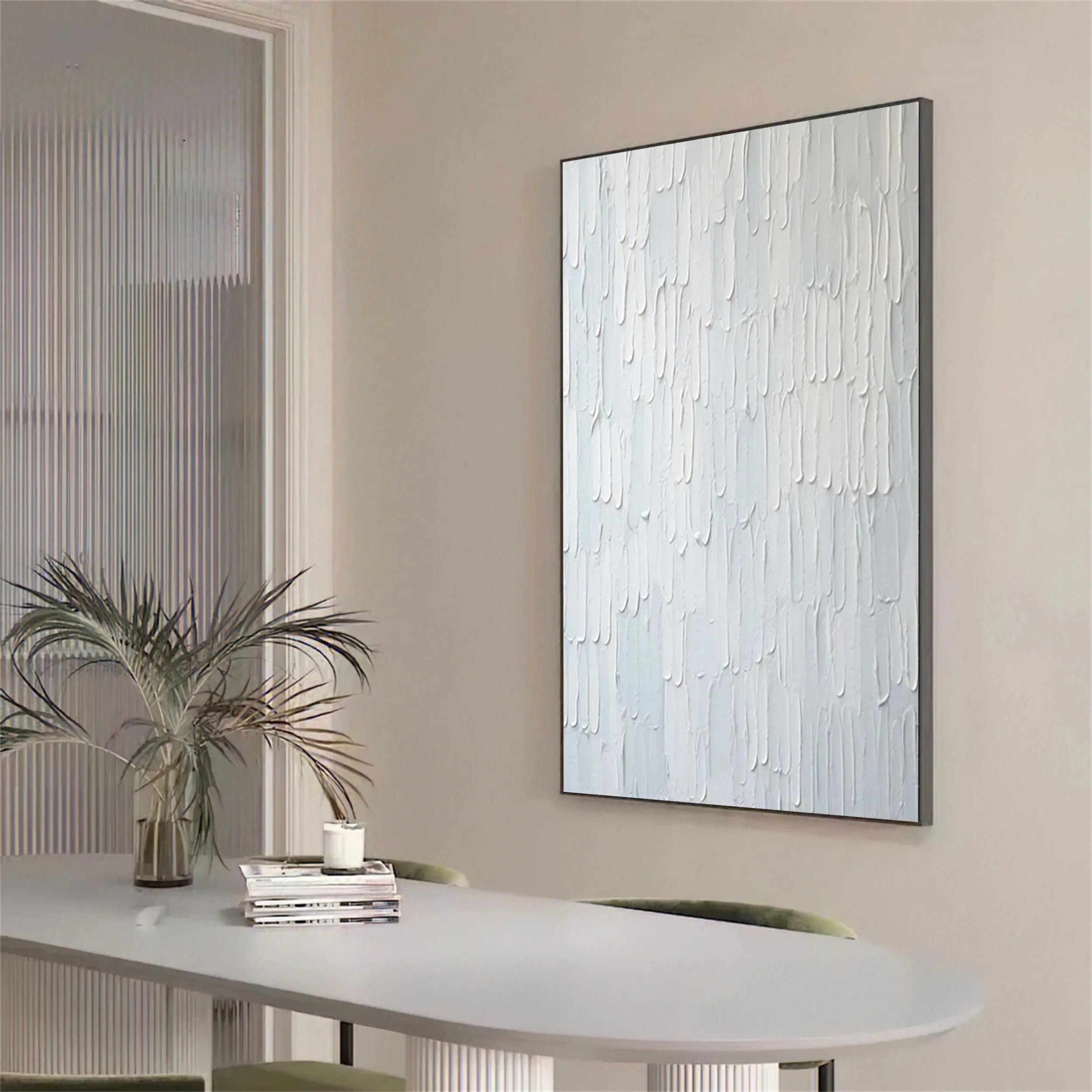 White Minimalist Textured Painting Canvas - Abstract Wall Art Decor for Living Room, Bedroom & Office | Premium Quality Stretched Canvas #MM172