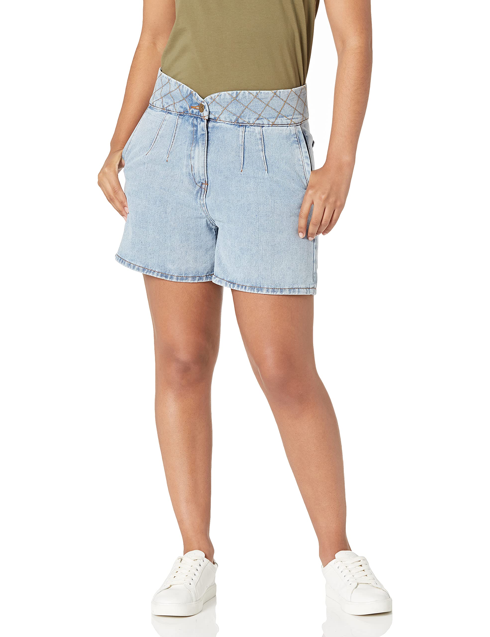 Lola Jeans Women's Pleated High Waist Denim Shorts - Trendy Summer Fashion for Casual Outings & Beach Vacations