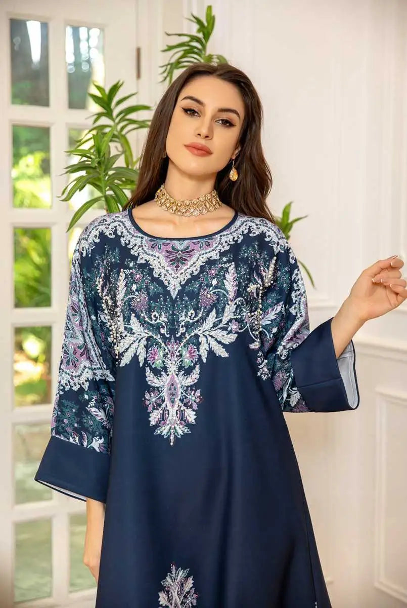 Hotfix Rhinestone Eid Caftan Dress for Women - Elegant Kaftan Jalabiya for Parties, Weddings & Special Occasions