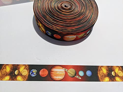 1 Inch Grosgrain Ribbon with Solar System Planets & Sun Print - 3 Yards for Hair Bows, DIY Crafts, Gift Wrapping & Party Decorations | Outer Space Theme | Free Shipping