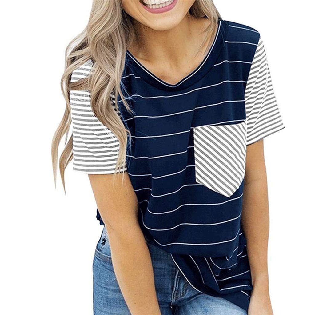 TWDYC Women's Striped Short Sleeve T-Shirt with Pocket - Casual O-Neck Raglan Sleeve Tee for Everyday Wear | Perfect for Outings, Work & Weekend Relaxation (Color: C, Size: L)