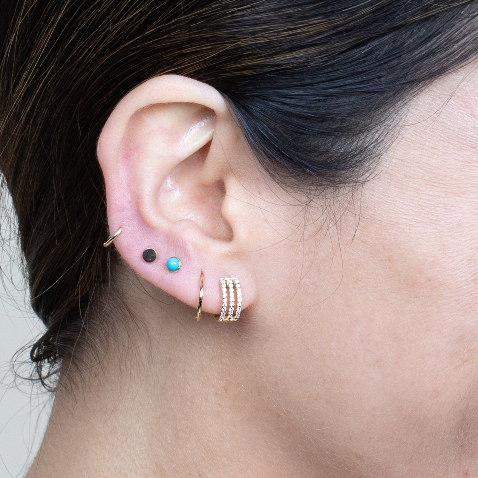 14K Yellow Gold Round Turquoise Cabochon Stud Earrings - Flat Back Bezel Set for Everyday Wear & Boho Jewelry